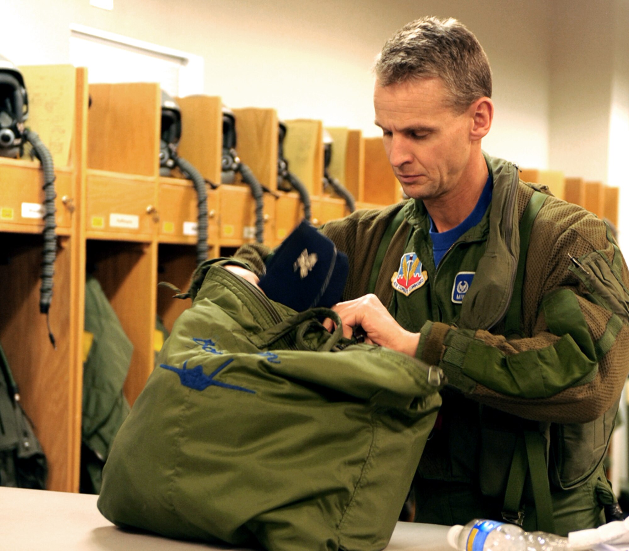 Col. Michael Stapleton, 49th Operations Group commander, suits up for his first flight in the German Tornado, Feb. 20 at Holloman Air Force Base, N.M. The German Air Force has been training its aircrews in the United States since 1958. In 1992, the training was moved to Holloman due to the weather conditions, suitable air space and the proximity to the German Air Force Defense Center at Fort Bliss, Texas. (U.S. Air Force photo/Airman 1st Class Rachel A. Kocin)