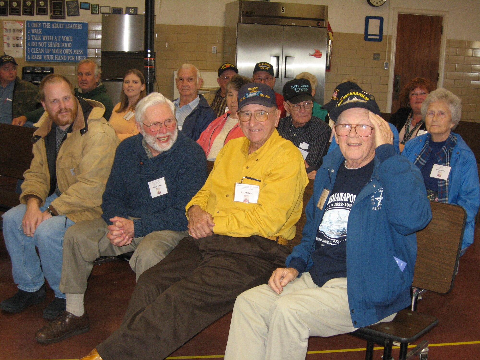 Members of the 64th Annual Iwo Jima Survivors Reunion attended a Sheppard
Elementary program honoring their service Feb. 20.  Sheppard personnel
participated in the three-day event during opening ceremonies, All Forces
banquet, United Service Organizations show, Mt. Suribachi flag-raising re-enactment and a memorial service. (U.S. Air Force photo/Debi Smith)
