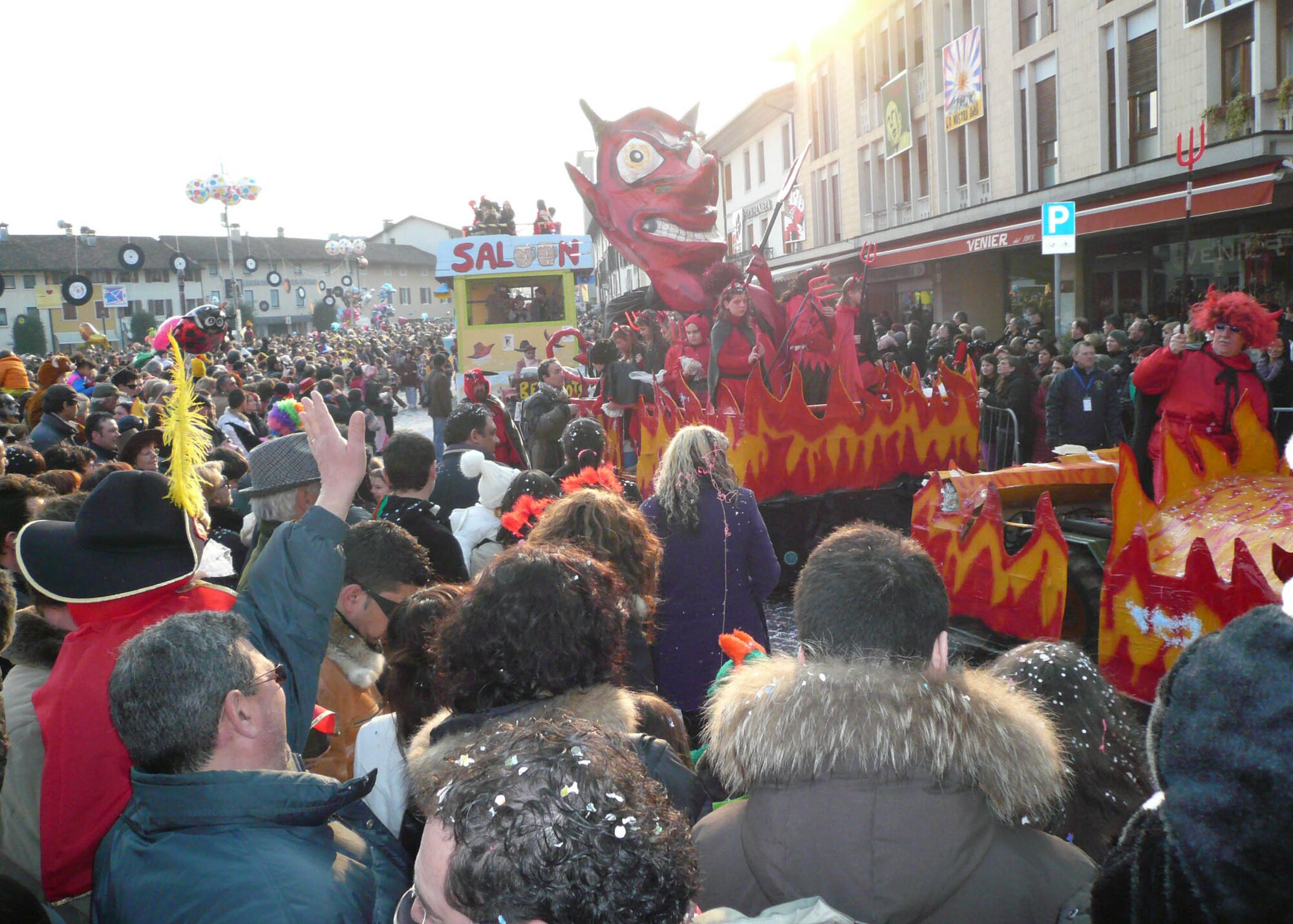 MANIAGO, Italy: Approximately 5,000 people converged near the center of Maniago to take part in the "Canevale Dei Ragazzi: 45 Giri" parade held Feb. 22. The parade lasted nearly two hours showcasing floats from the neighboring communities. Parade walkers from the communities with floats dressed in costumes in the same theme as their float. Carnevale is held every year in February and lasts nearly two weeks.  (U.S. Air Force photo/Tech. Sgt. Michael O'Connor)