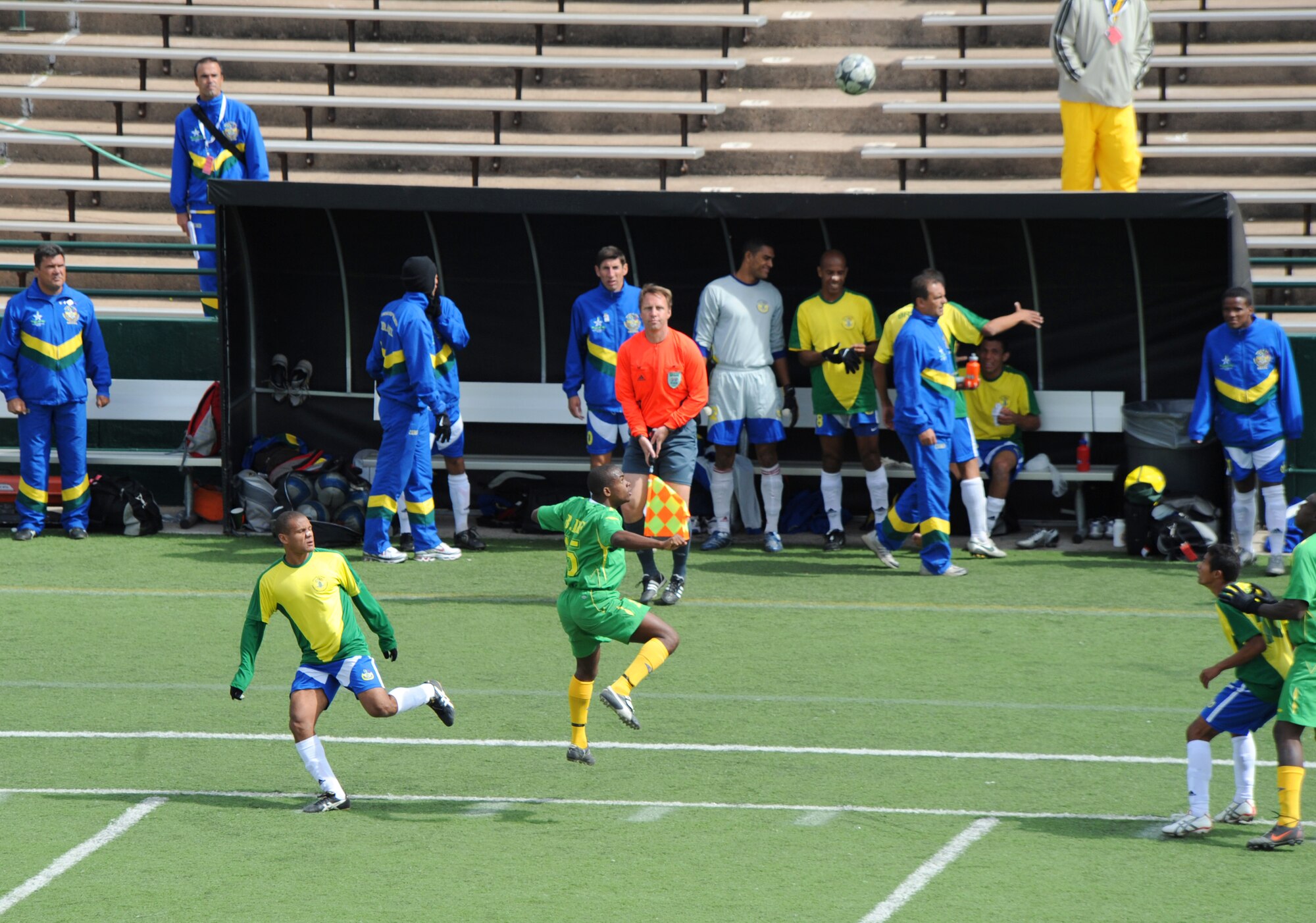ABILENE, Texas -- The Brazil and Barbados men's military soccer teams compete for 1st place in the CISM here, Feb 27.  Brazil won the game and took 1st place in the tournament against Barbados, Canada, Suriname, and the United States.  (U.S. Air Force photo by Tech. Sgt. Darcie Ibidapo)