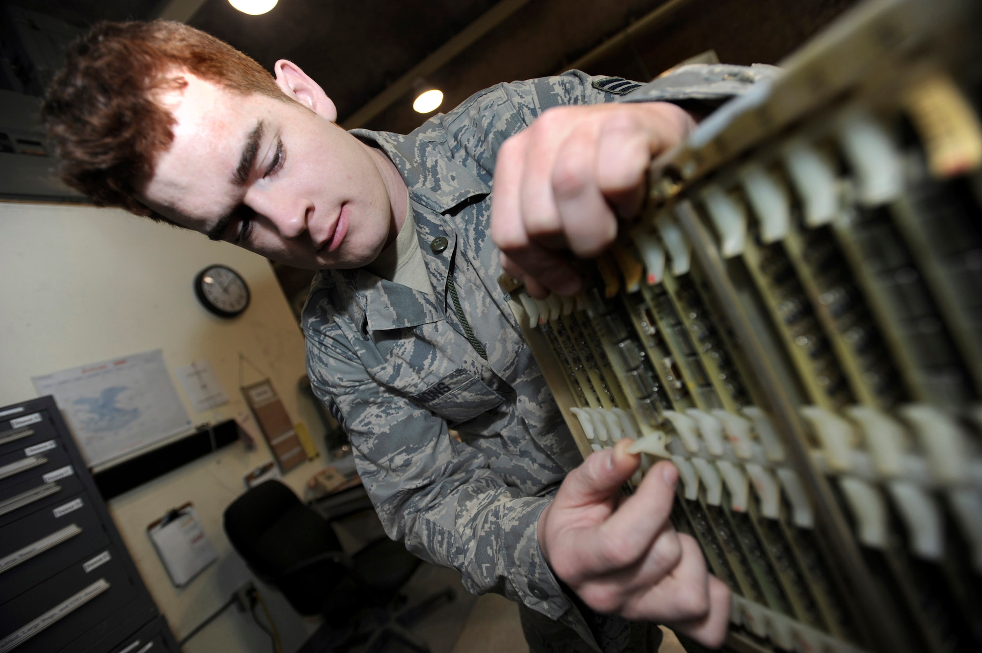 Senior Airman Josh Simmons troubleshoots a circuit card for a radar test station Feb. 19 in an undisclosed location in Southwest Asia. The test station ensures the F-15E Strike Eagle radars are working properly and are mission ready. Airman Simmons is an avionics intermediate section radar team leader for the 379th Expeditionary Maintenance Squadron. (U.S. Air Force photo/Staff Sgt. Joshua Garcia) 