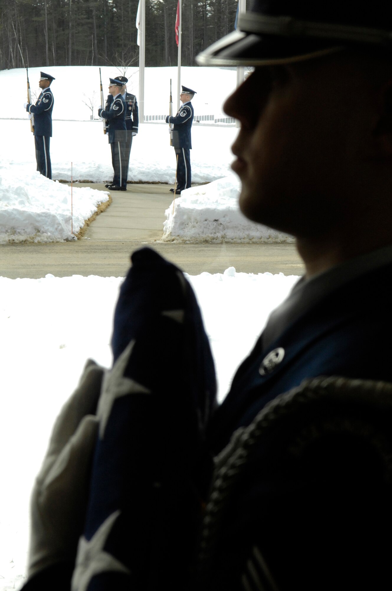 HANSCOM AIR FORCE BASE, Mass. – The U.S. Air Force Honor Guard Mobile Training Team will be at Hanscom March 2-11 to train honor guard members from Hanscom and around the New England region.

On March 11, a graduation ceremony for personnel attending the honor guard training will take place at the Tennis Bubble from 10 to 11 a.m. The graduation ceremony is open to the entire Hanscom community as well as members of the Guard and Reserve.  (U.S. Air Force photo by Mark Wyatt) 
