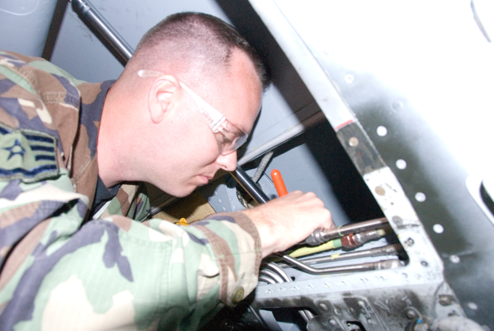 The Air Force Reserve Command's 442nd Maintenance Group earned the Maintenance Effectiveness Award as the best medium-sized aircraft maintenance unit in the command for Fiscal Year 2008. Here, Staff Sgt. Micah Gaches, an aircraft structural technician in the 442nd Maintenance Group, inspects one of the wing's A-10 Thunderbolt IIs at Whiteman Air Force Base, Mo., where the unit is based. (US Air Force photo/Master Sgt. Bill Huntington)