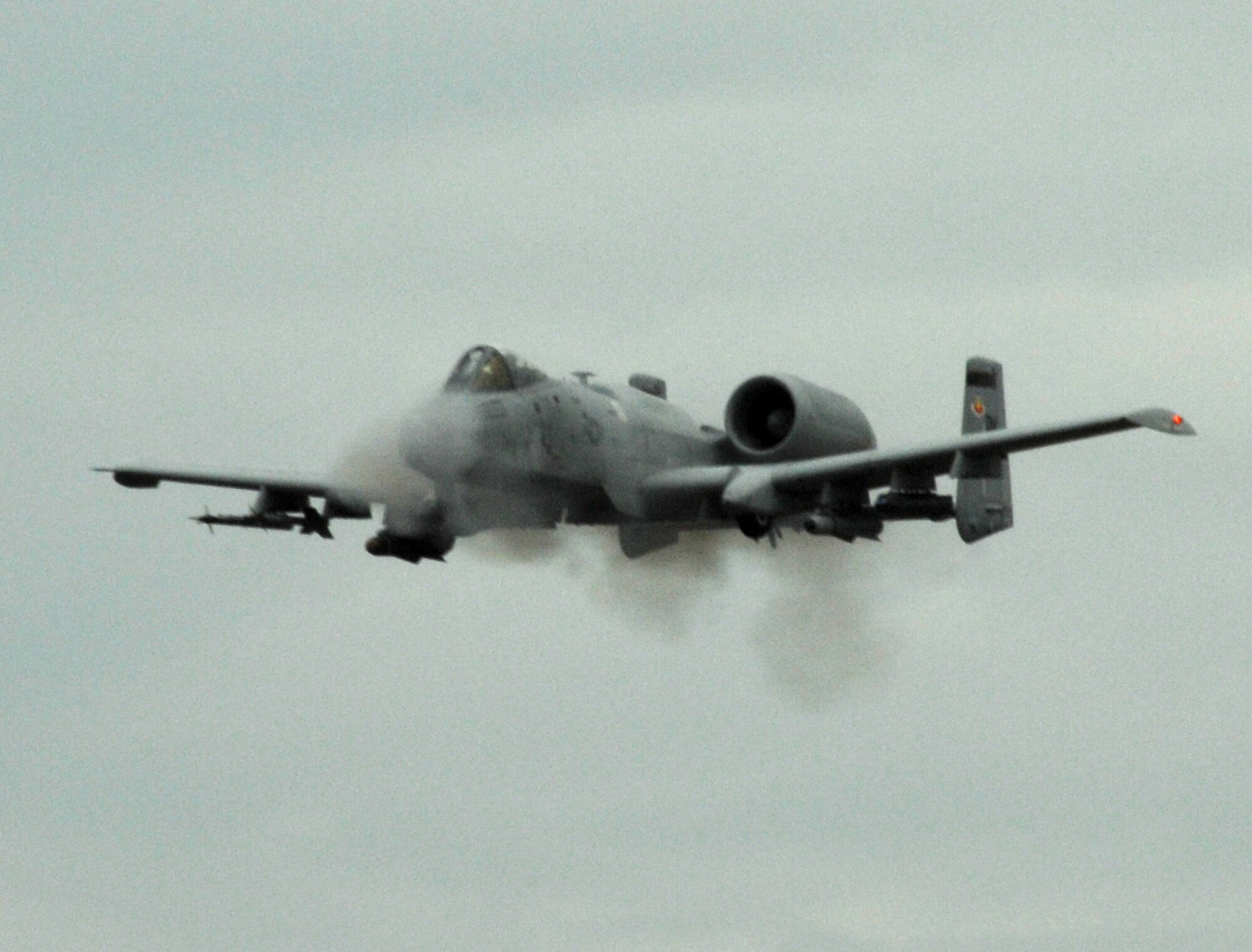 An A-10C from the 354th Fighter Squadron here fires 30mm rounds from its GAU-8 cannon during moving-target strafe training at Green Flag East, a close-air support exercise in Louisiana. (U.S. Air Force photo/Staff Sgt. Jake Richmond)