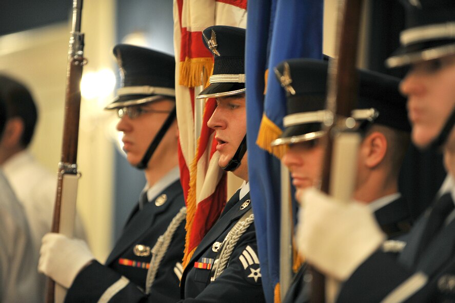 OFFUTT AIR FORCE BASE, Neb.,- Offutt?s Base Honor Guard lines up to post the colors in preparation for the National Prayer Luncheon at the Patriot Club Feb. 24. Throughout this luncheon, many of Offutt?s personnel representing different faiths and backgrounds came together to pray for warriors fighting for our nation and our families. 