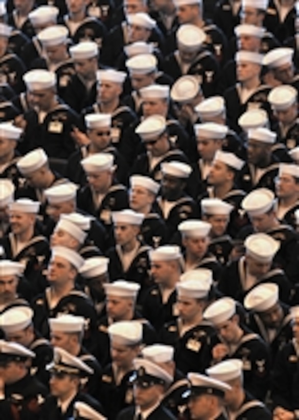 U.S. Navy submarine force sailors attend the 1,000th Trident Patrol Commemoration Ceremony at Naval Submarine Base Kings Bay, Ga., on Feb. 19, 2009.  The ceremony marked the milestone of ballistic missile submarines conducting 1,000 successful patrol periods since the first patrol of the USS Ohio (SSBN 726) in 1982.  