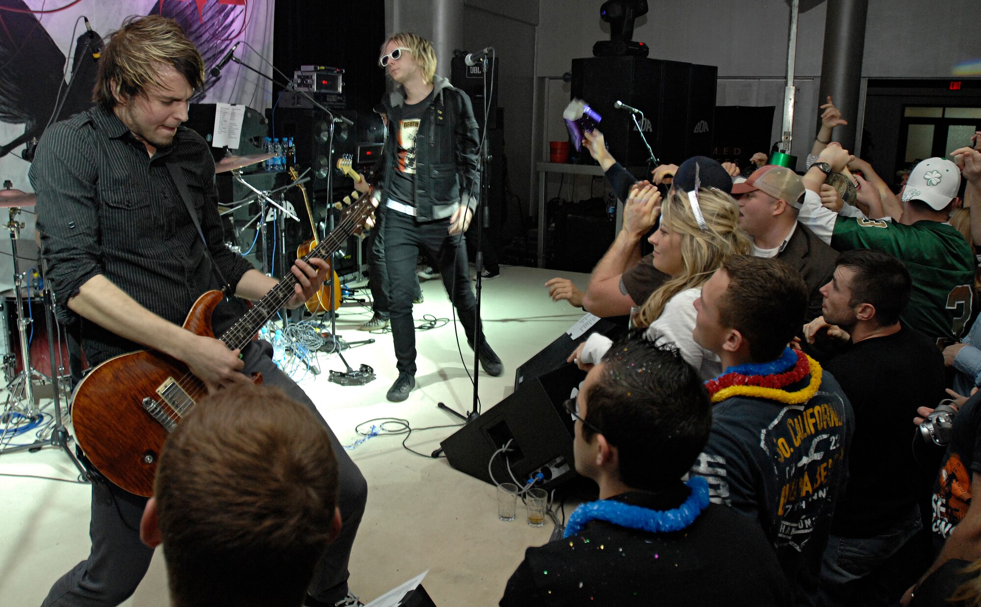 The Minneapolis-based rock band Quietdrive plays for a crowd of Airmen during the 2009 New Year’s Eve Bash hosted by the Incirlik Consolidated Club, Dec. 31. Quietdrive visited Incirlik as part of their Armed Forces Tour. (U.S. Air Force photo/Senior Airman Benjamin Wilson)