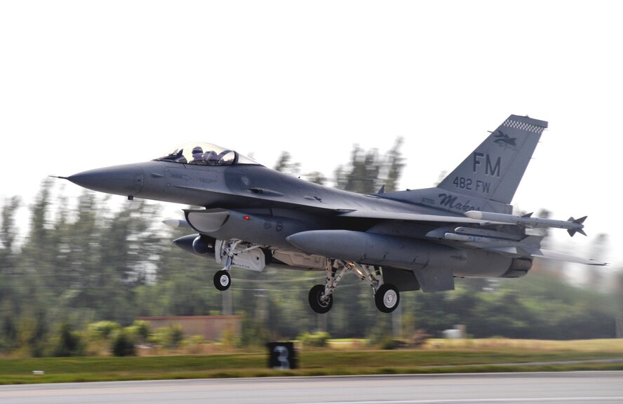An F-16 assigned to the 482nd Fighter Wing takes-off on a routine training sortie on Jan. 5.  Base personnel returned to work in full force on Monday after enjoying some much needed time-off during the recent holidays. (U.S. Air Force photo/Tim Norton)