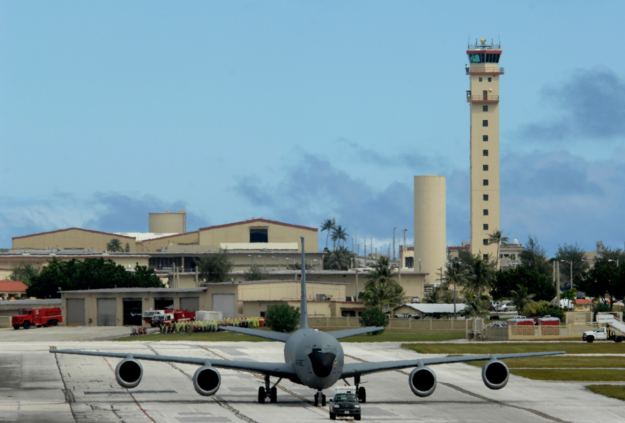 A KC-135R Stratotanker assigned to the 434th Air Refueling Wing deployed from Grissom Air Reserve Base, Ind., taxis in at Andersen Air Force Base, Guam Dec. 30. The 434th ARW from Grissom is deployed to Andersen AFB in support of Pacific theater refueling operations and is replacing the 171st ARW Pennsylvania Air National Guard.
 
(U.S. Air Force photo/ Master Sgt. Kevin J. Gruenwald) released





















  












 











































  












 

























