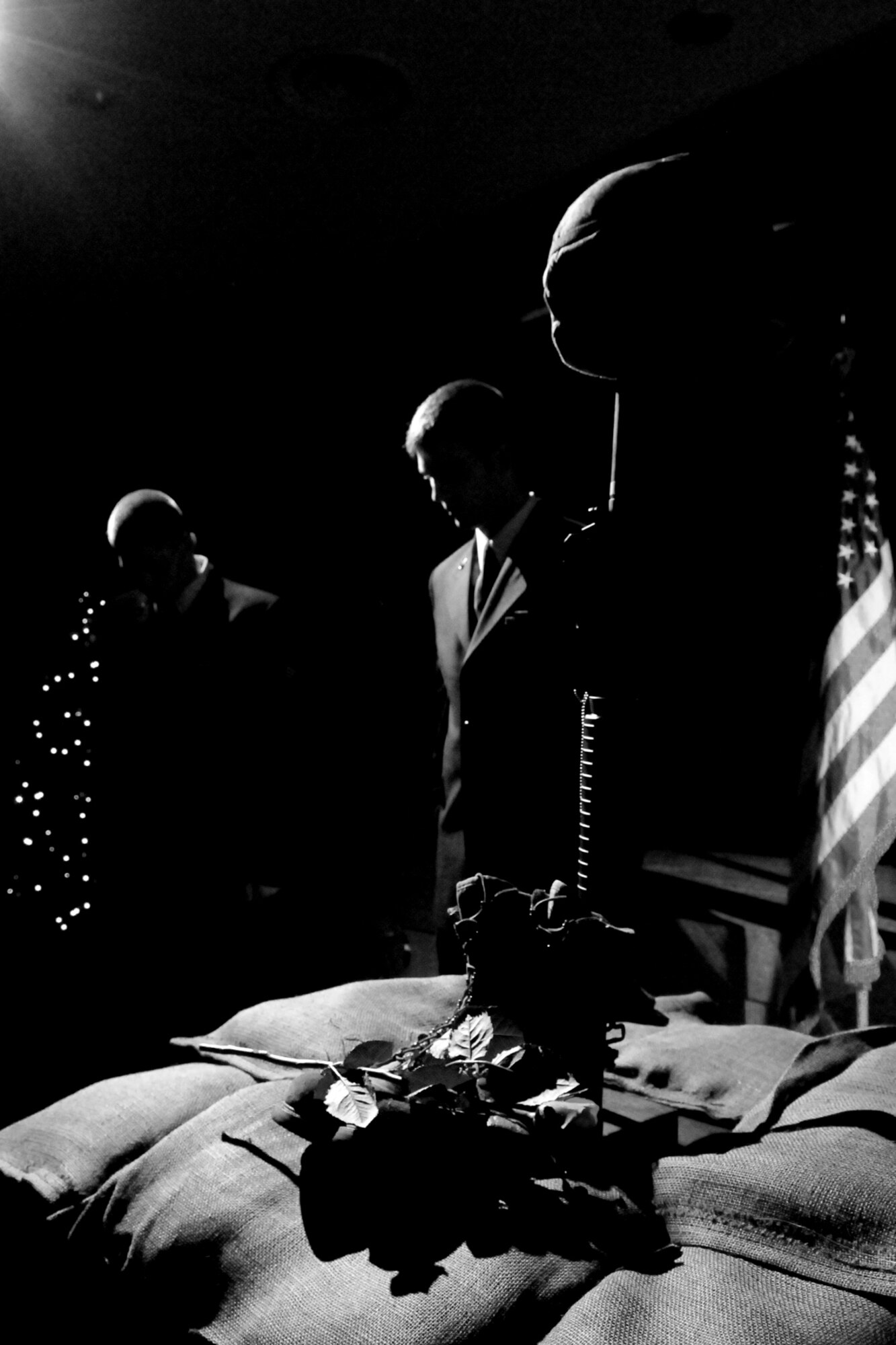 MISAWA AIR BASE, Japan -- Senior Airman Lee Hammes, 35th Maintenance Squadron, and Senior Airman Joseph Veltri, 35th Maintenance Group, take part in a Fallen Warrior Ceremony during an Airman Leadership School graduation Dec. 11, 2008. Fallen Warrior ceremonies and prisoners of war/missing in action demonstrations are regularly performed during ALS graduations. (U.S. Air Force photo by Senior Airman Jamal D. Sutter)