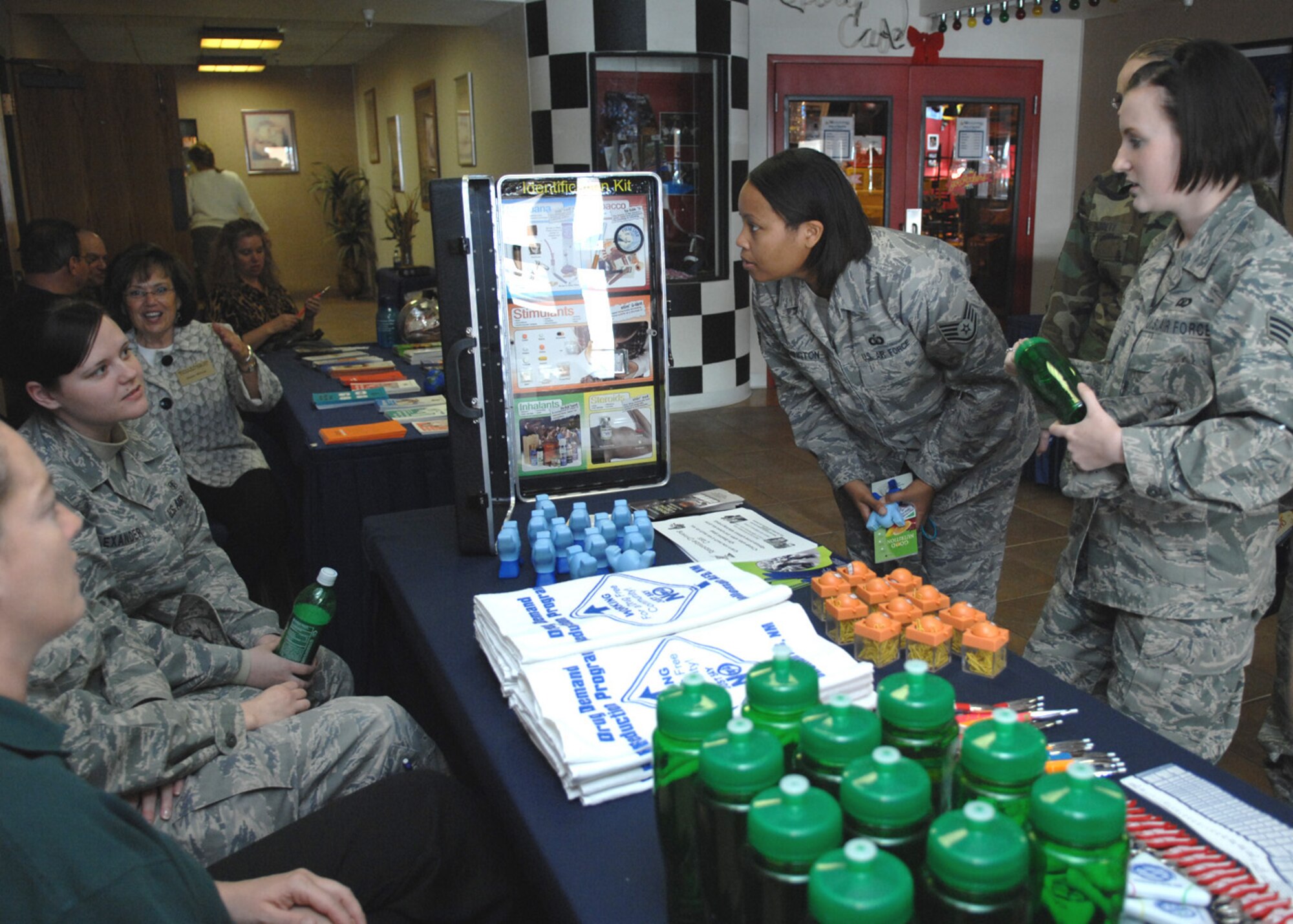 Representatives from the Drug Demand Reduction Program handed out information on the misuse of drugs at Holloman Air Force Base, N.M., Jan 5. Organizations that promoted awarness for Safety Day set up booths for Airmen to view. (U.S. Air Force photo/Airman 1st Class Veronica Salgado) 