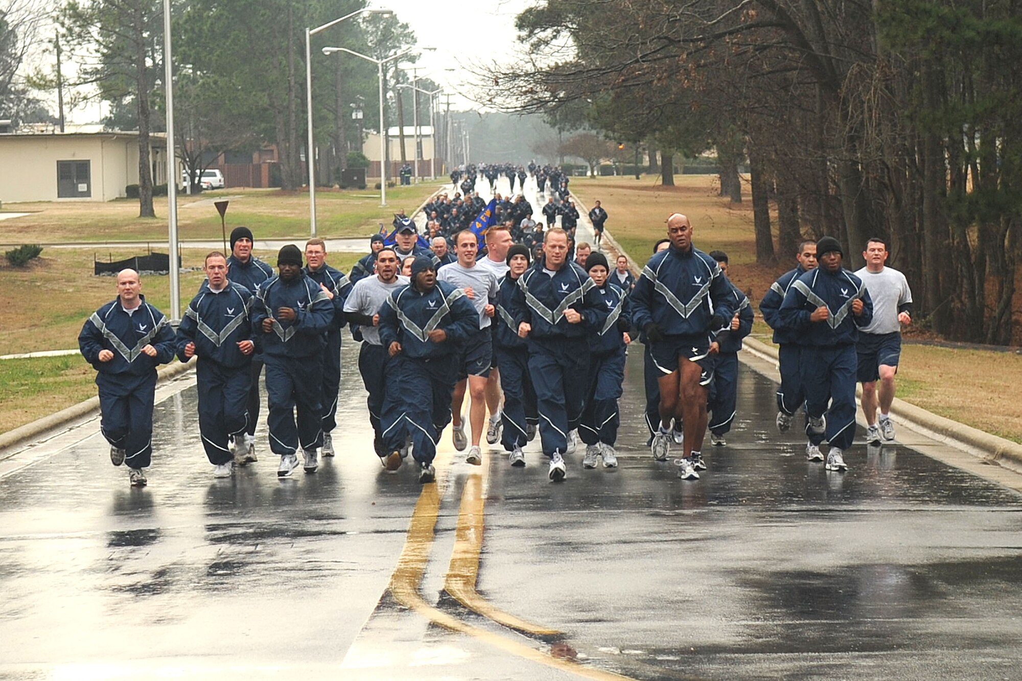 Members of the 4th Fighter Wing bring in the New Year with a group run Jan. 2, 2009 on Seymour Johnson Air Force Base, N.C.
