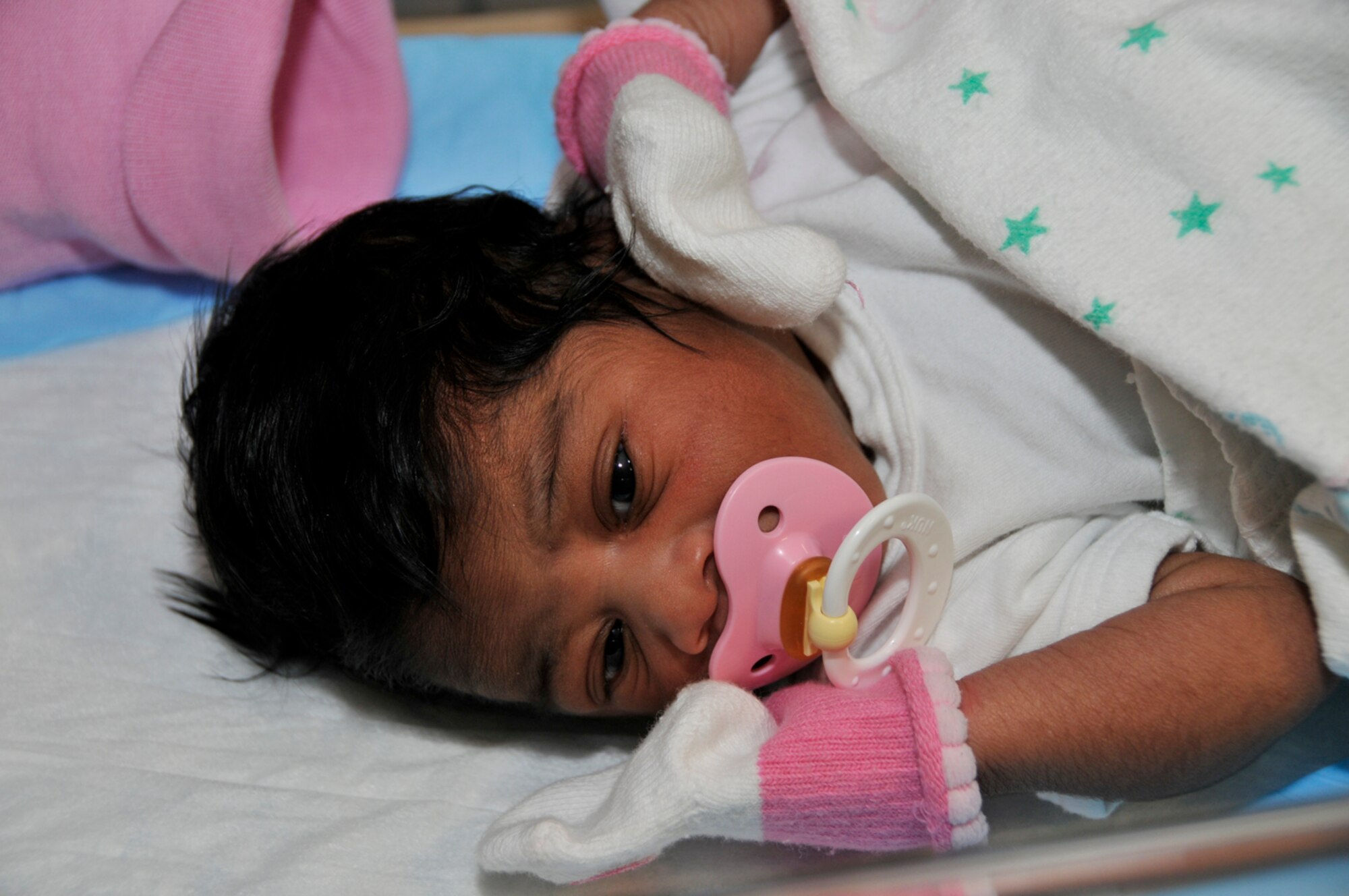 Malia Kamari Reynolds was born Jan. 1 at 10:56 p.m. weighing 5 pounds, 9 ounces. Malia was the first new born baby of the year at RAF Lakenheath, England. (U.S. Air Force photo by Airman 1st Class Perry Aston)