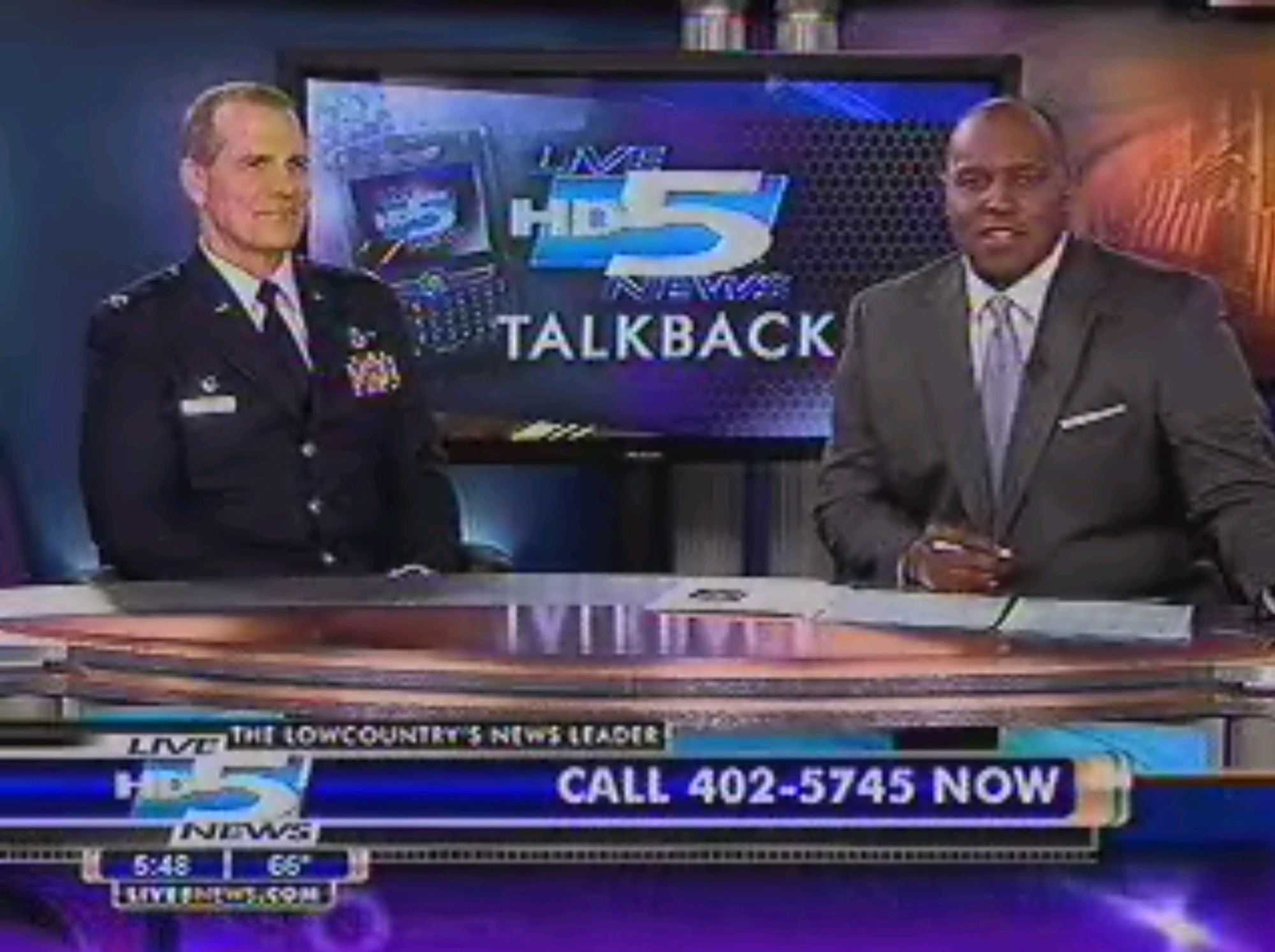 Colonel Tim Wrighton, commander of the 315th Airlift Wing, Charleston Air Force Base, S.C., talks live on WCSC Charleston about visiting deployed Airman during the holidays.  You can view the video at the Wing's myspace, www.myspace.com/315aw, or facebook page (not work accessible).  The video can also be viewed at http://aimpoints.hq.af.mil/index.cfm, which is work accessible. 