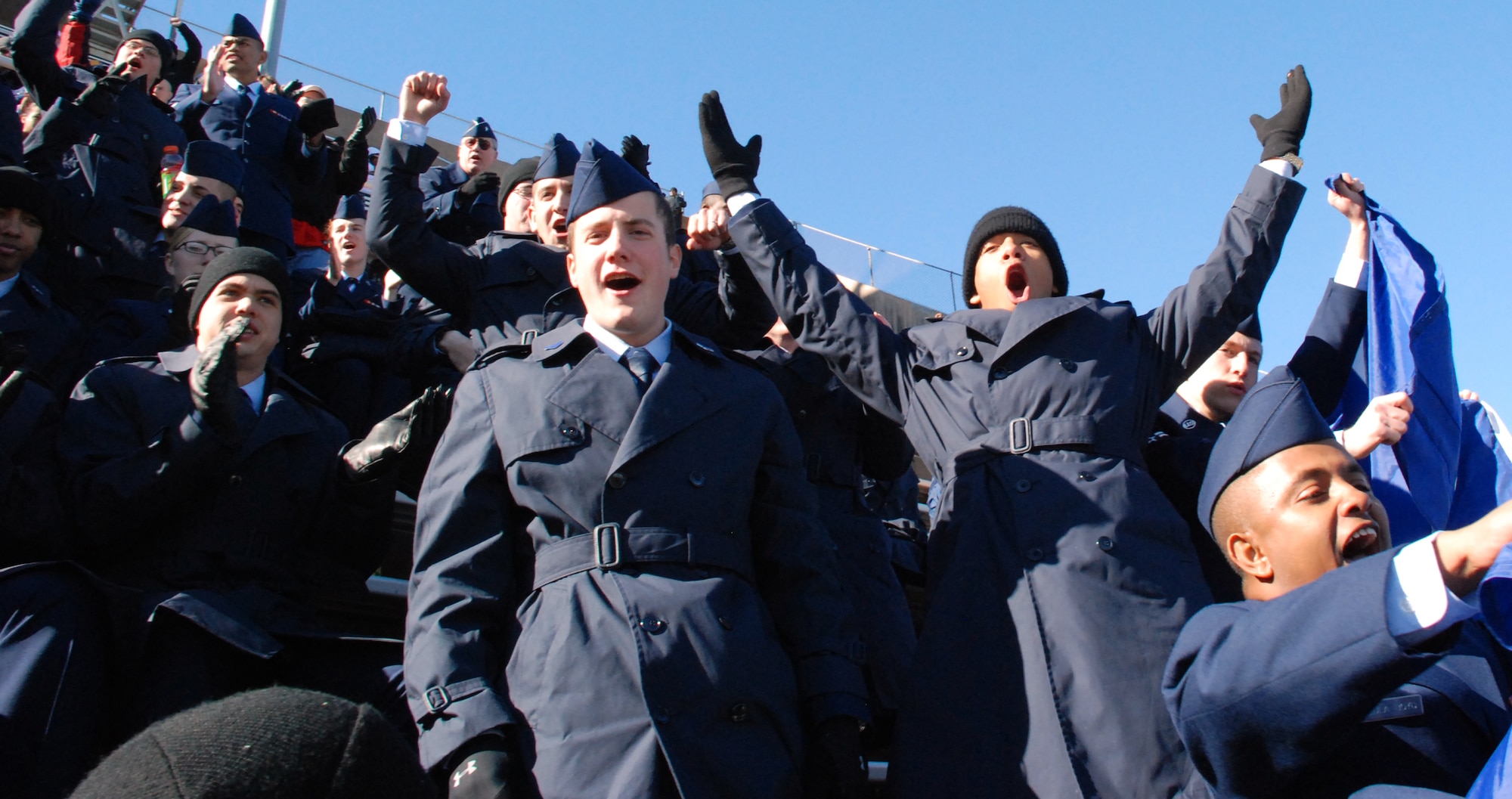About 700 Sheppard Airmen cheer on the Air Force Academy Falcons during their game against the Houston Cougars at the 2008 Armed Forces Bowl in Fort Worth, Texas. (U.S. Air Force photo/Airman 1st Class Candy Miller)
