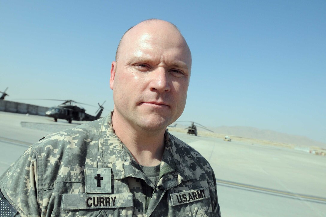 Army Chaplain (Capt.) David Curry serves with Task Force Eagle Assault, an elite unit based in Kandahar, Afghanistan. U.S. Army photo by Sgt. Paul David Ondik