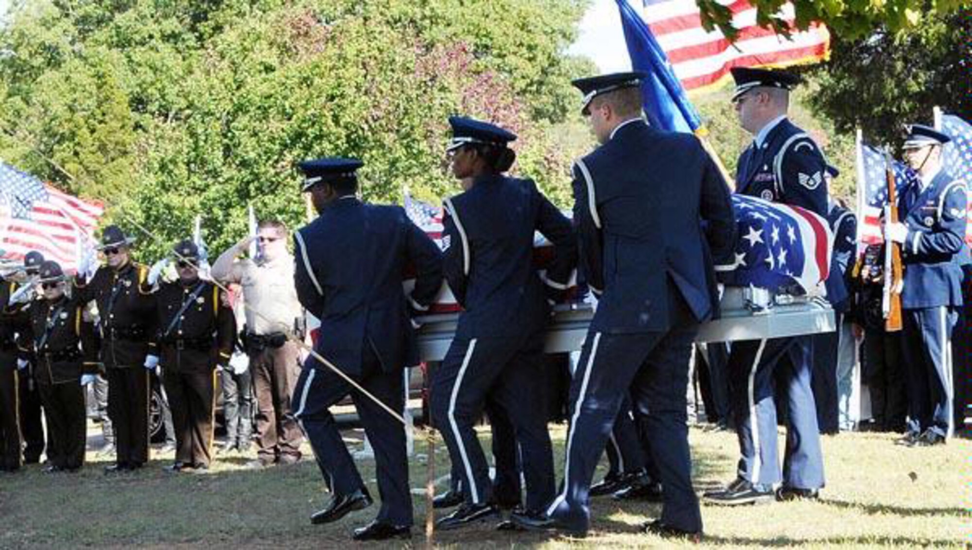 The Robins Honor Guard acts as pall bearers for Capt. Lorenza Connor, an active duty Air Force member in Cartersville, Ga. Oct. 25.  Courtesy photo 