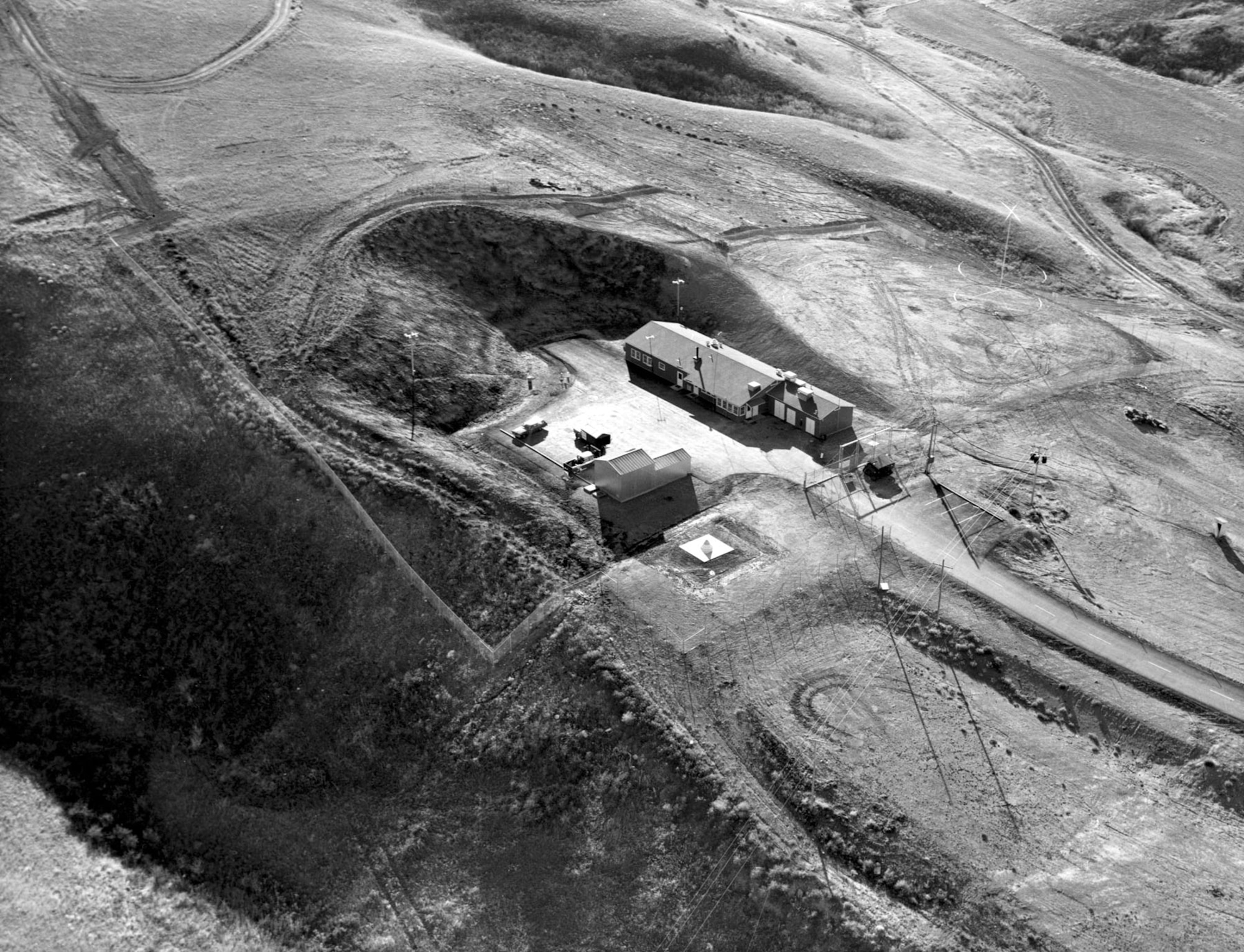 From above, a Minuteman launch control facility seems like only a small fenced structure. It gives few clues to the sophisticated operation underneath. (U.S. Air Force photo)