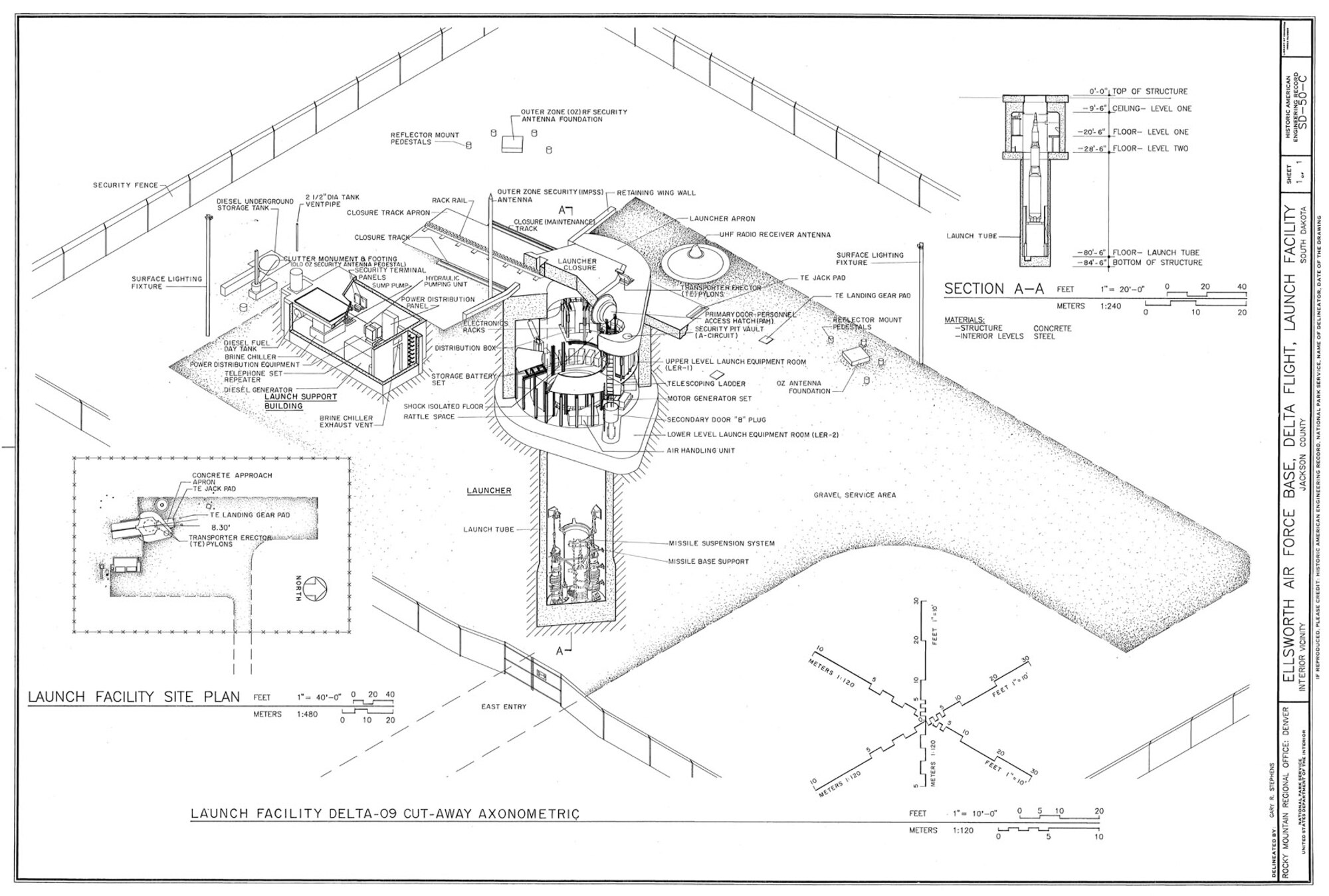 Each missile has its own silo. Maintenance and security personnel visit these widely-spaced launch facilities frequently to ensure the missiles are safe and in perfect working order. (Historic American Engineering Record, National Park Service, Gary R. Stephens.)