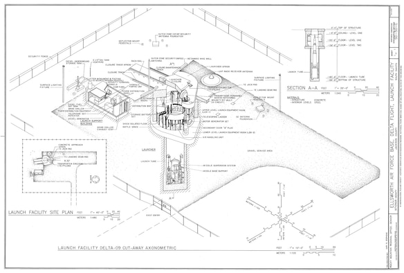 Each missile has its own silo. Maintenance and security personnel visit these widely-spaced launch facilities frequently to ensure the missiles are safe and in perfect working order. (Historic American Engineering Record, National Park Service, Gary R. Stephens.)