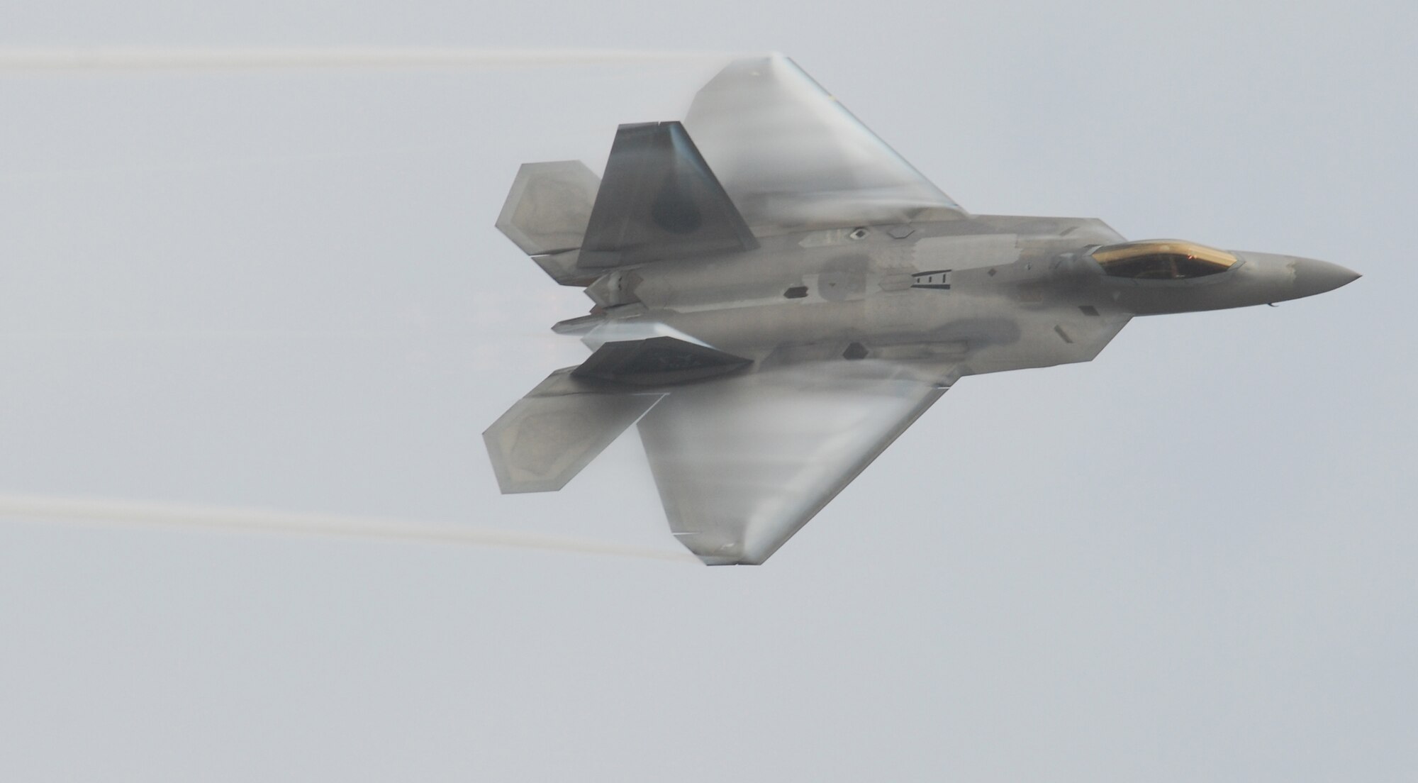 Maj. David “Zeke” Skalicky, United States Air Force Air Combat Command F-22 Raptor Demonstration Team member and former 43rd Fighter Squadron American Hornet, conducts a training sortie at Tyndall Air Force Base Tuesday combining a series of advanced handling maneuvers for the F-22 2009 season.  This sortie was one of the new team’s first off-station flights for the 2009-2010 season.  (U.S. Air Force photo by Lisa Norman)