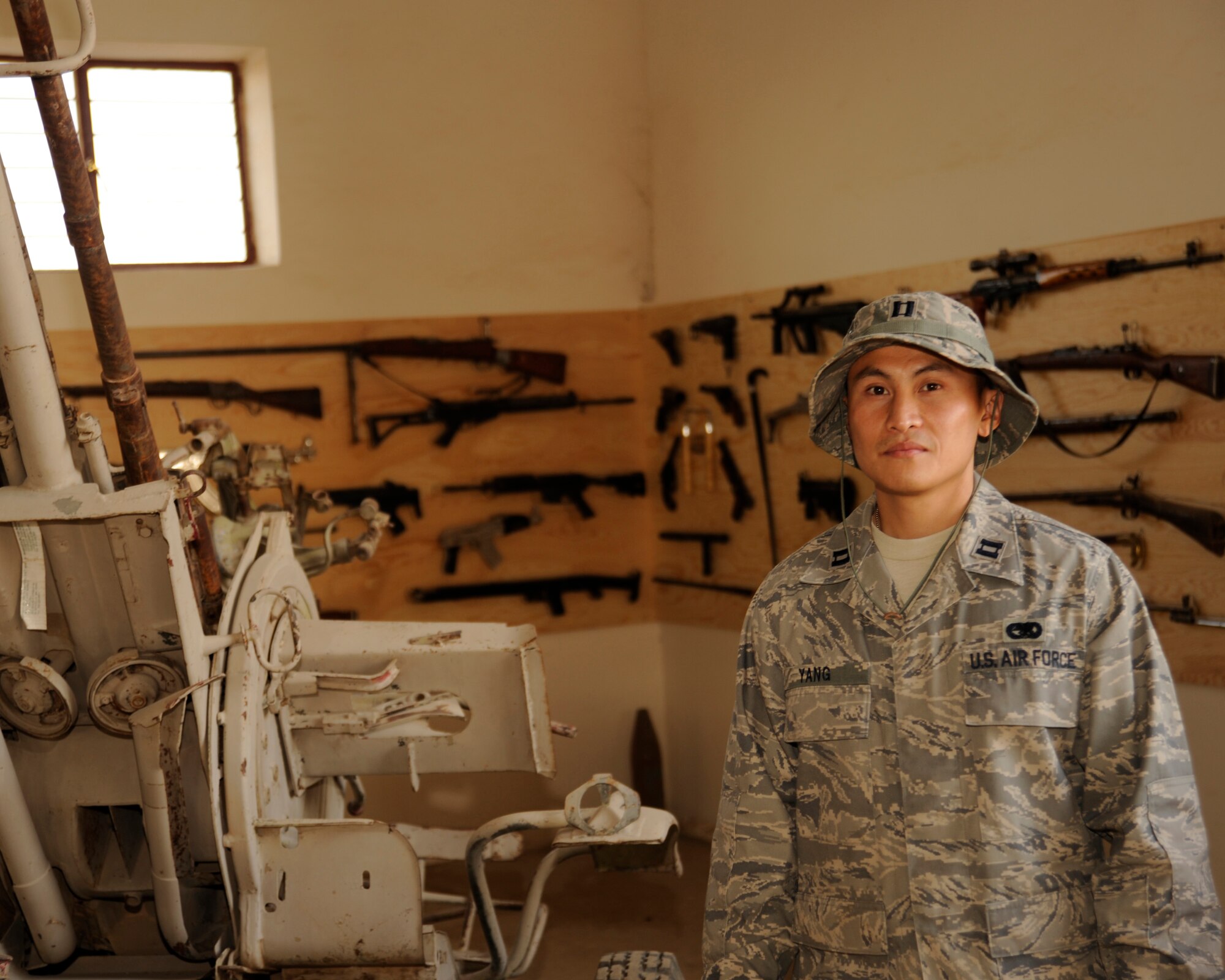 TAJI, Iraq -- Capt. Ted Yang, J4 Taji Liaison Officer, poses for a photo at Taji Military Base, Iraq. Yang, a Fresno, Calif. native, is deployed from the 509th Logistics Readiness Squadron, Whiteman, Mo. (U.S. Air Force photo/Staff Sgt. Paul Villanueva II)