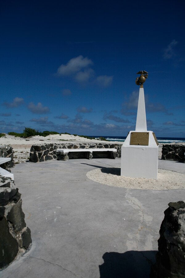 A memorial to the defenders of Wake Island, including Marine Fighter Squadron 211, stands near the command post of Maj. James Devereux, who lead the defense of the island from Dec. 8-23, 1941.  On Jan. 8, 2009, approximately 60 Marines from Marine Attack Squadron 211 returned to Wake Island en route to a deployment to Iwakuni, Japan. The visit marked the first time since 1993 the bulk of the squadron, nicknamed the "Wake Island Avengers" after the original defenders where killed or captured by Japanese forces during the island's siege, has returned to the remote Pacific atoll. VMA-211 is based in Yuma, Ariz. (Photo by Gunnery Sgt. Bill Lisbon)