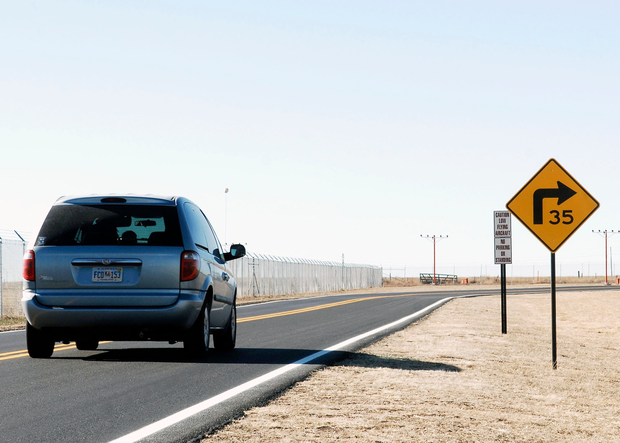 CANNON AIR FORCE BASE, N.M. --  The speed limit in the Southwest bend of Perimeter Road near the Portales Gate has changed to 35 mph. A few other areas of Perimeter Road have posted changes to the speed limits as well. (U.S. Air Force photo by Airman 1st Class Danielle Martin)
