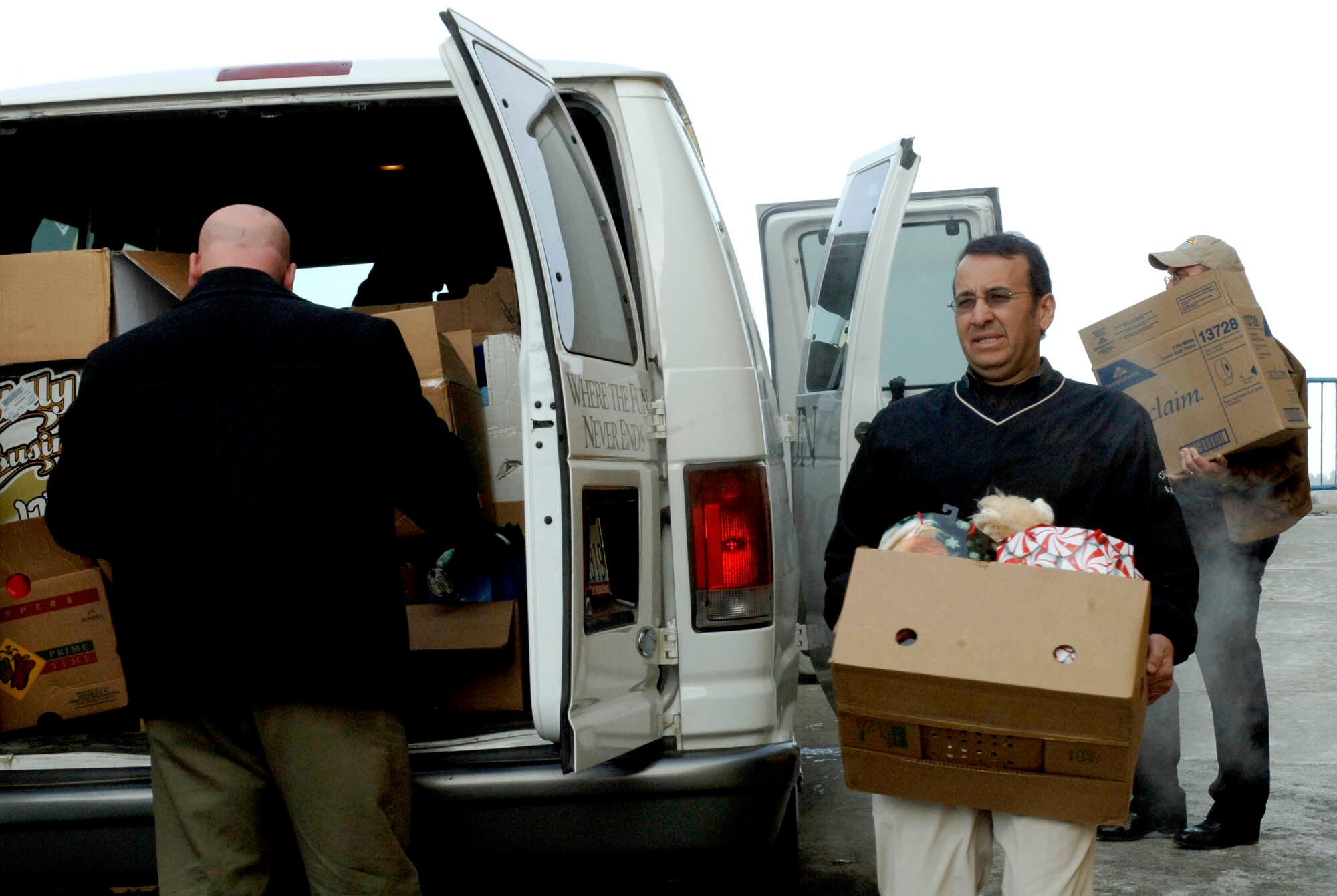 FAIRCHILD AIR FORCE BASE, Wash. – Phil Haugen, assistant general manager of Northern Quest Casino and Kalispel tribe member, and volunteers of Northern Quest Casino load morale baskets for distribution Dec. 16 at the casino. Northern Quest Casino, Kalispel Tribe and Operation Spokane Heroes come together annually to provide morale baskets to the children of deployed servicemembers. "I feel that we are considered a great community partner. We donate a lot to charity, we do a lot for the community, we buy a lot of our goods locally, and we are just a very giving tribe," said Mr. Haugen. (U.S. Air Force photo / Airman 1st Class Darlene West)
