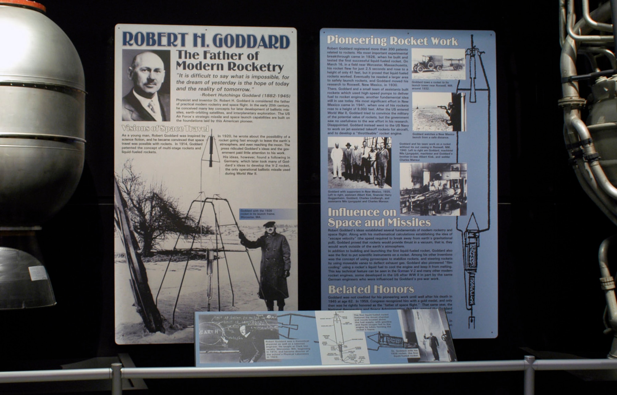 DAYTON, Ohio -- Dr. Robert H. Goddard exhibit in the Missile and Space Gallery at the National Museum of the United States Air Force. (U.S. Air Force photo)