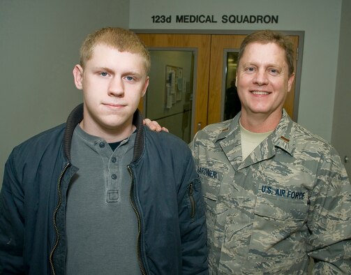 Anthony Jacob Gardner is following in his father’s footsteps by joining the 123rd Airlift Wing. 2nd Lt. Anthony Dale Gardner is a former enlisted medic and now a nurse in the 123rd Medical Group. (Photo by Tech. Sgt. D. Clare, Kentucky Air National Guard)