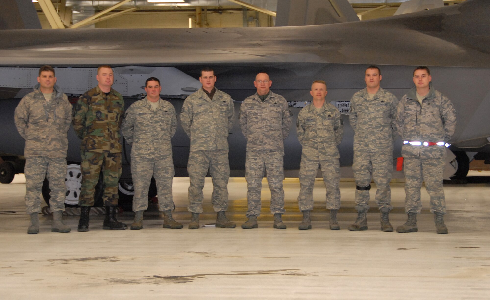 The 477th Fighter Group, Air Force Reserve Command's first F-22A Raptor unit, deployed six maintainers and two weapons loaders to Anderson Air Base, Guam.  They deployed in support of.the 3rd Wing's theater security package supporting U.S. Pacific Command objectives in the Western Pacific, Friday, Jan 9, 2009. A total of eight Reserve pilots are also scheduled to join the tasking efforts over the course of the deployment.  The 477th FG is a Classic Associate unit responsible for recruiting, training, developing and retaining unrivaled Citizen Airmen to support 3rd Wing and Expeditionary Air Force mission requirements.  (US Air Force Photo by Capt. Torri White)
