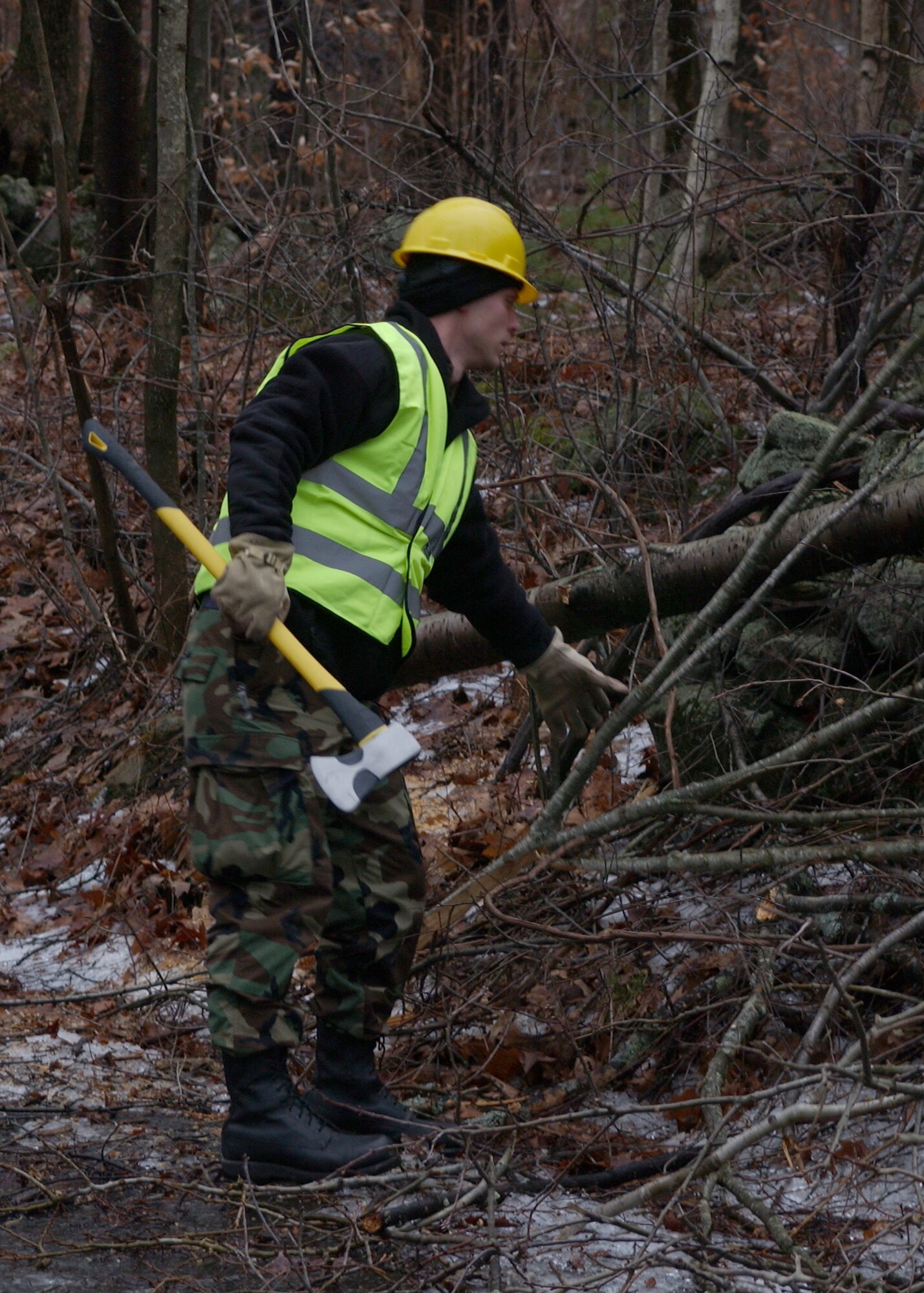 Members of the Mass. Air National Guard deployed 15 December to provide aid to neighboring communities battling from the devastation caused by the December 11th ice storm, which left much of Central and Western Massachusetts without power.