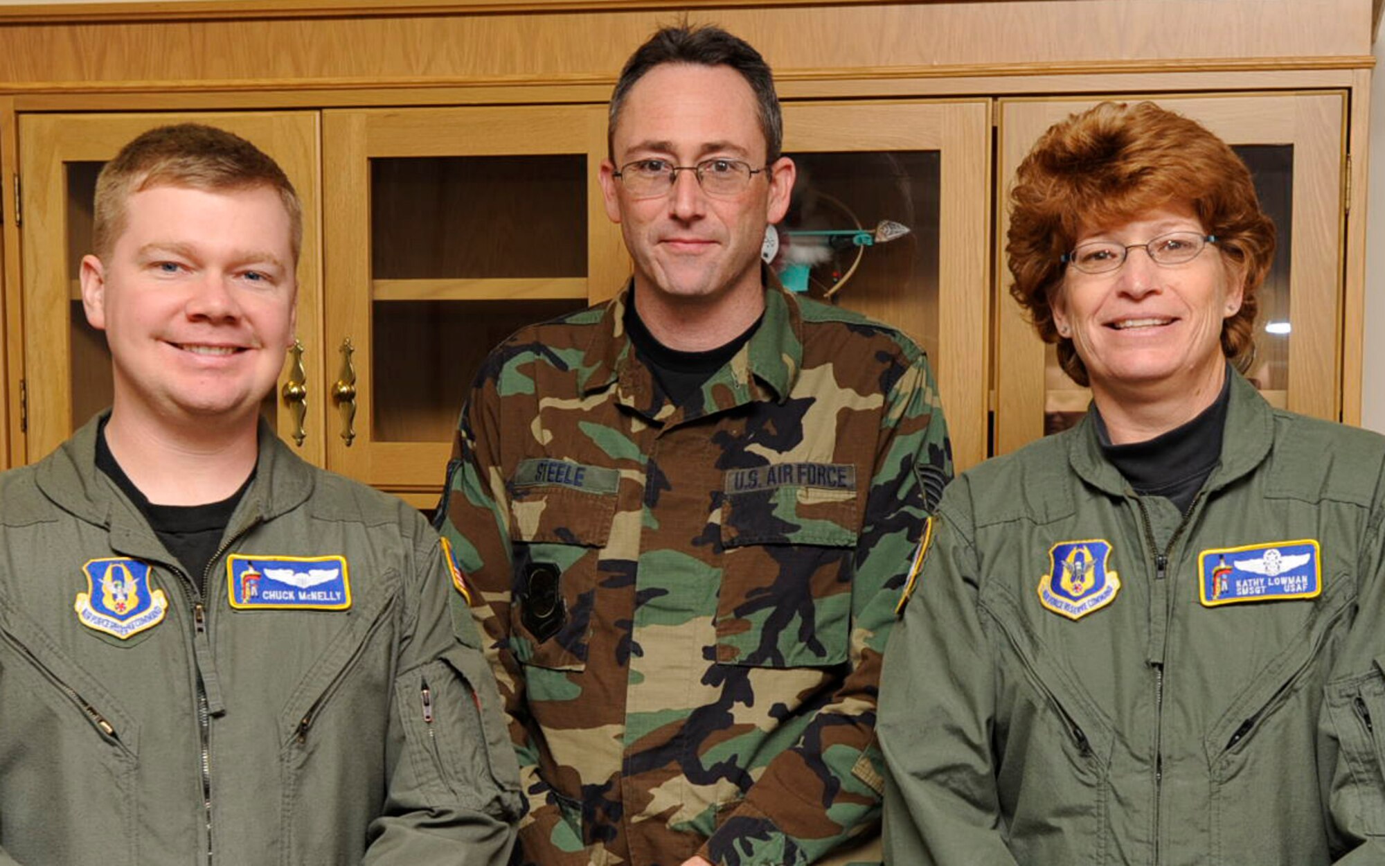 The 931st Air Refueling Group welcomed the following Airmen during its Unit Training Assembly in January: (from left to right) 1st Lt. Charley "Chuck" McNelley, Tech. Sgt. Bart Steele, and Senior Master Sgt. Kathleen Lowman. (U.S. Air Force photo)