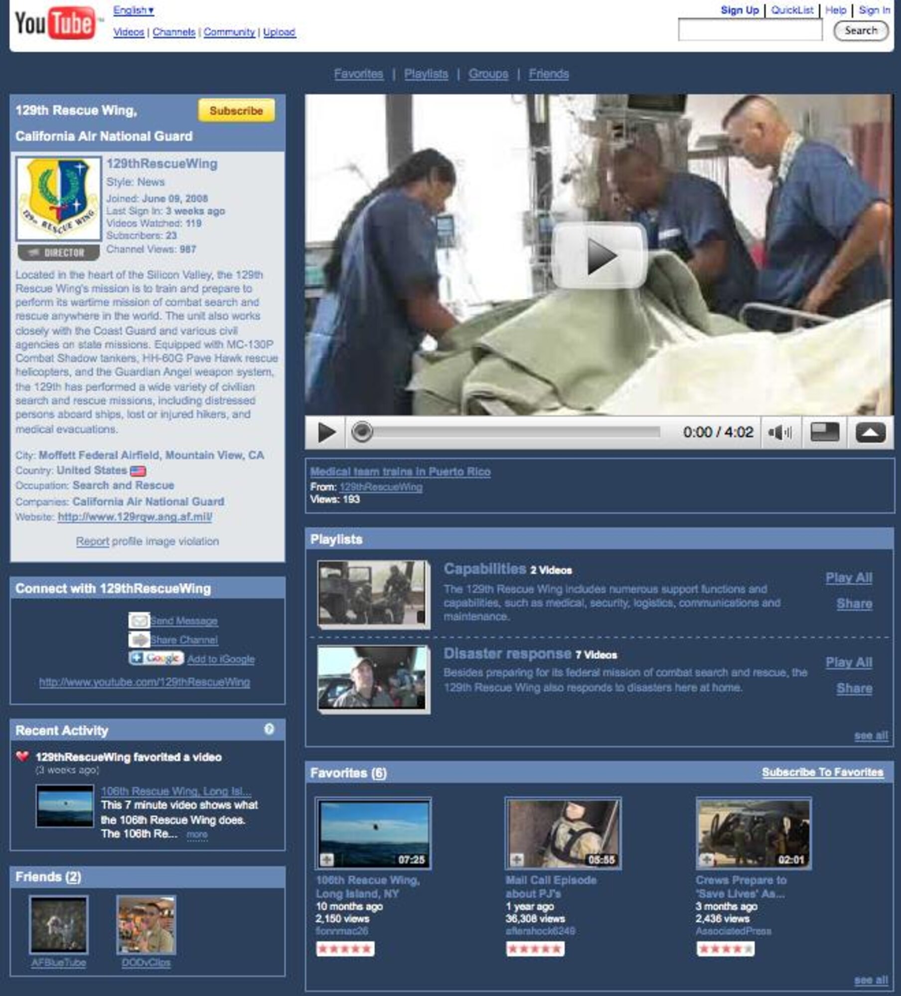 Striving to spread the wing’s rescue story to an audience on a global scale, the 129th Rescue Wing Public Affairs Office recently launched a 129th YouTube channel at www.youtube.com/129thRescueWing. 