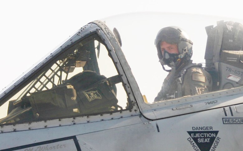 Like other A-10 pilots, Maj. Raspet used a saddle bag placed on the dashboard to carry maps, pens and other necessities. This saddlebag is now on display in the hand of a mannequin in the Warrior Airmen exhibit at the National Museum of the United States Air Force. (U.S. Air Force photo)