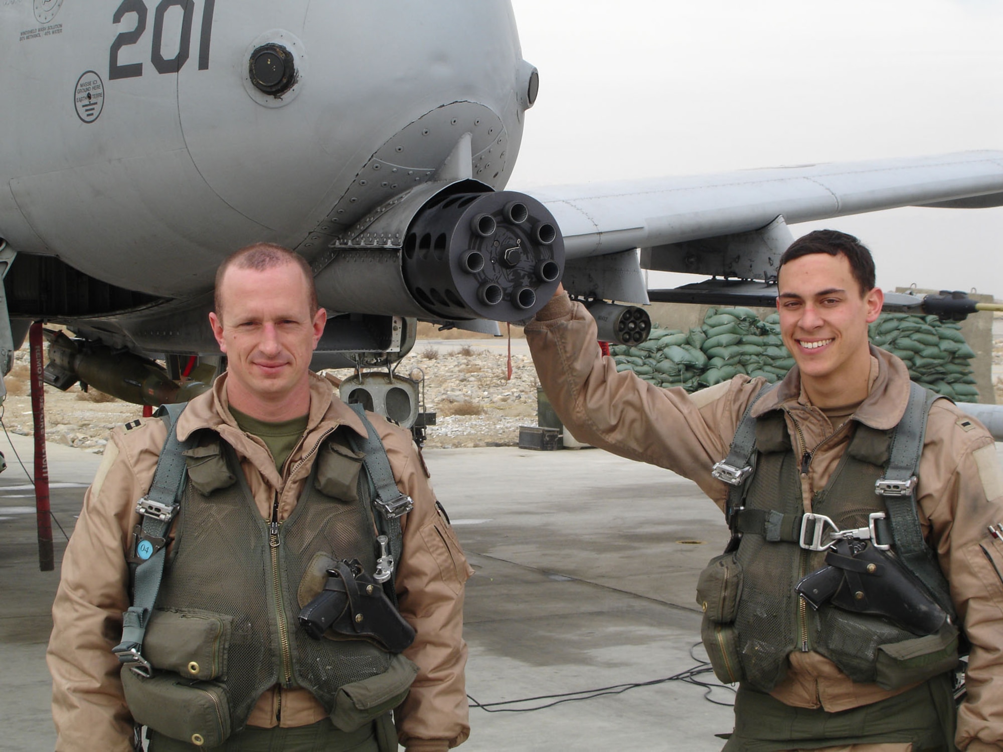 Maj. Steve Raspet (left) and his wingman 1st Lt. Andrew Tenebaum the day after the June 12 mission. (U.S. Air Force photo)
