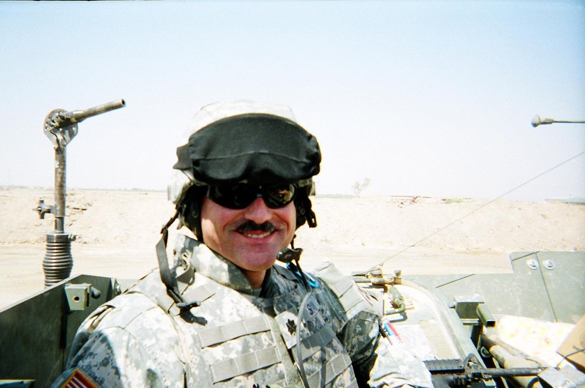 Lt. Col. Wayne Shaw on a Stryker vehicle patrol in Baghdad in September 2006. (U.S. Air Force photo)