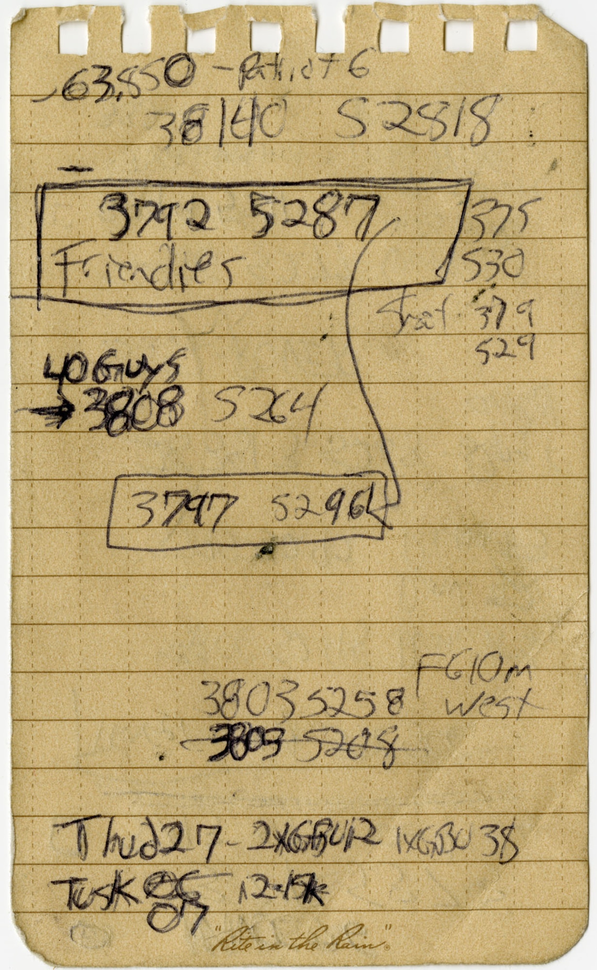 Copy of notes written by Staff Sgt. Ryan Wallace during the battle. He normally did not write these down -- as he put it, “Some things are more important than notes. Like shooting back, for one.” (U.S. Air Force photo)