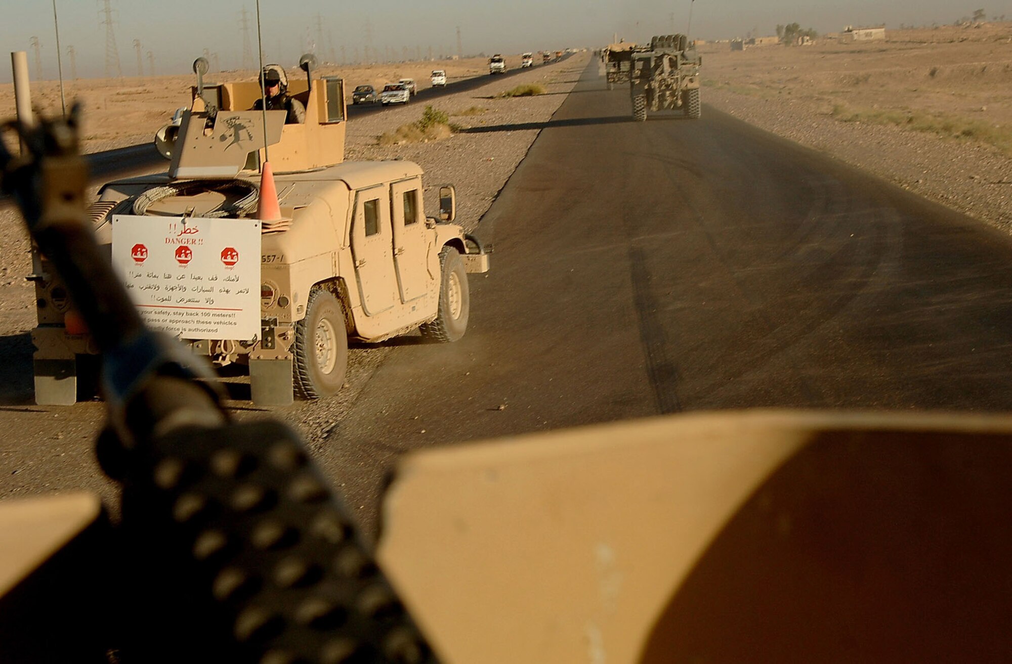 View from an escort vehicle in an Air Force convoy mission to Mosul, Iraq, in September 2006. (U.S. Air Force photo)