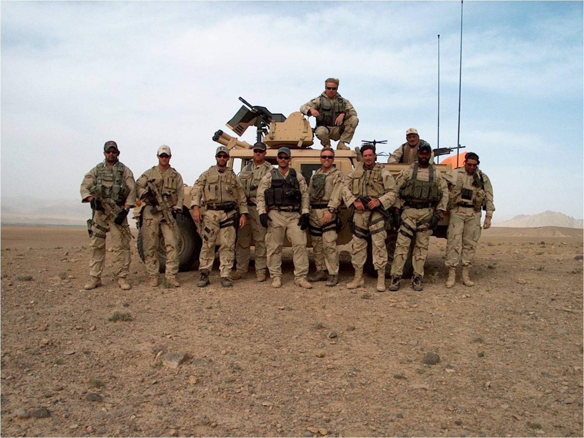 Special Forces team in Afghanistan. Tech. Sgt. Kevin Whalen is first on the left, wearing the cap now on display at the National Museum of the United States Air Force. (U.S. Air Force photo)