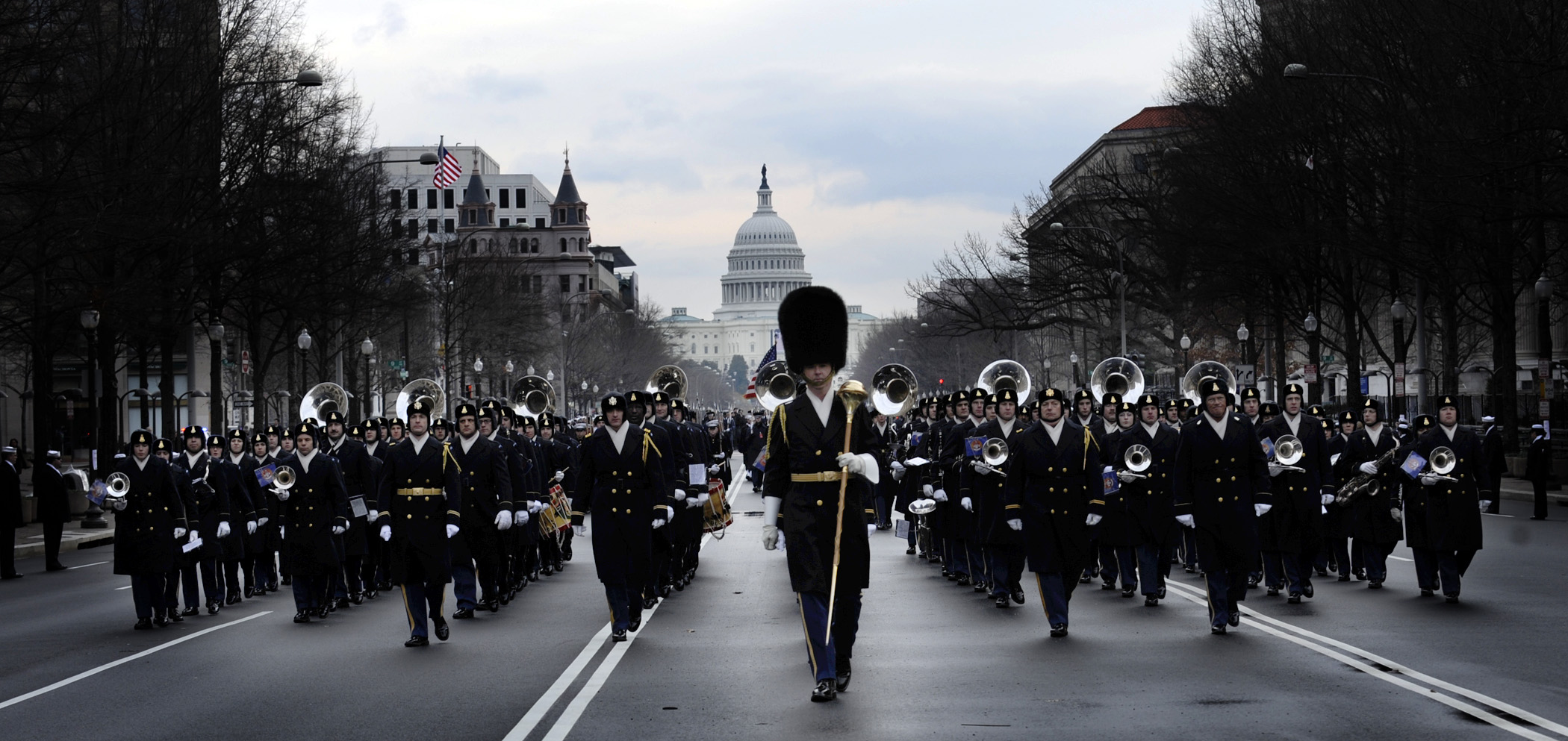 The U.S. Army Ceremonial Band marches down Pennsylvania Avenue during