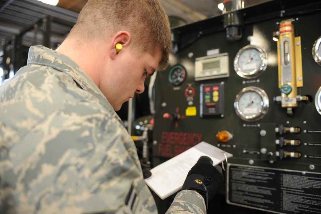 Airman 1st Class Kenneth Rendel, 28th Logistics Readiness Squadron fuels distribution journeyman, looks at a checklist in preparation for being evaluated by the Logistics Standardization and Evaluation Team here, Jan. 13. The LSET evaluation occurs every two years, takes an in-depth look into the inner workings of all logistics-related units and programs and assesses them in accordance with Air Force Instructions and guidance. (U.S. Air Force photo/Airman 1st Class Adam Grant)