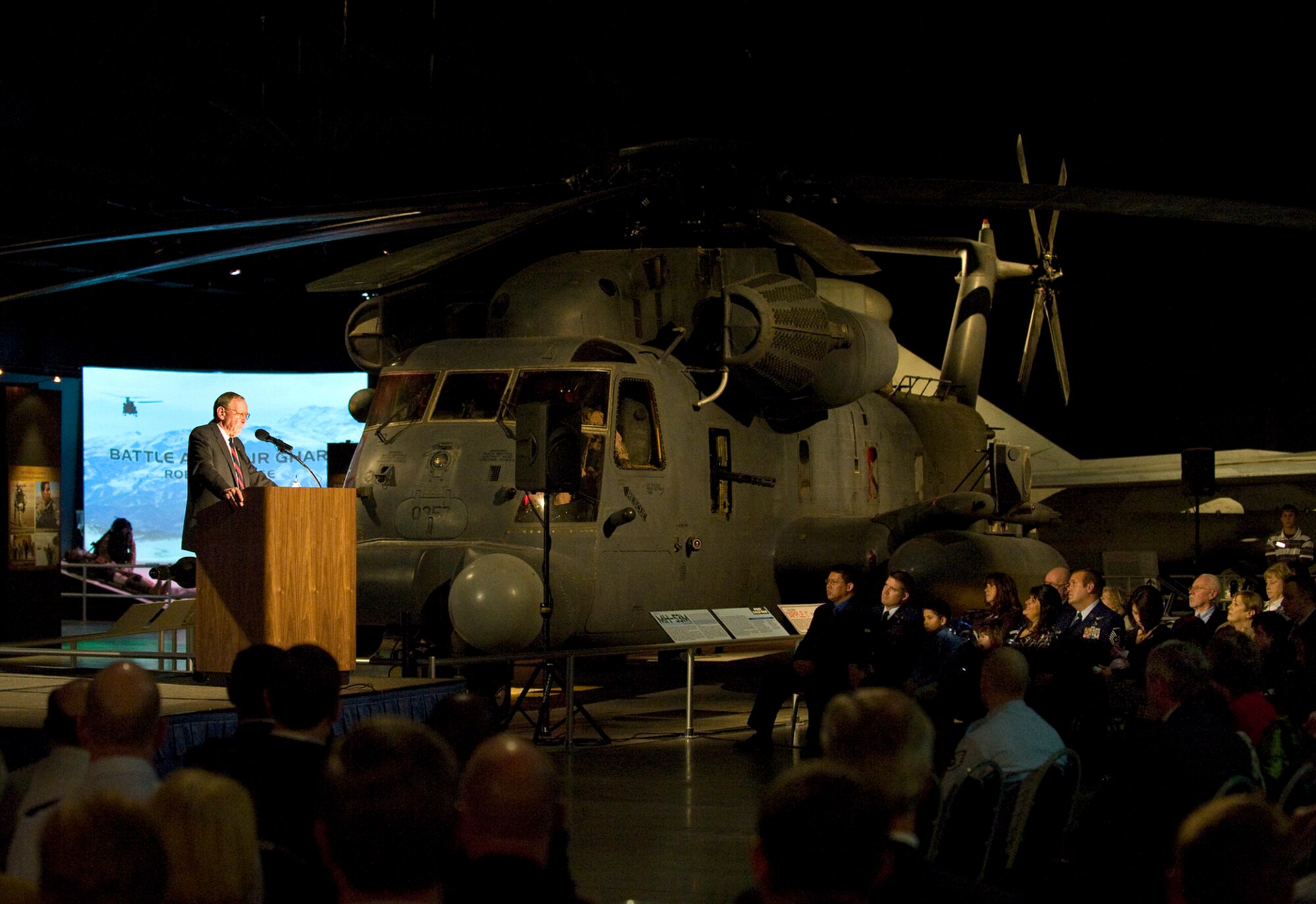 Retired Maj. Gen. Charles D. Metcalf officially opens the Warrior Airmen Exhibit Jan. 12 at the National Museum of the U.S. Air Force at Wright-Patterson Air Force Base, Ohio. General Metcalf is the director of the National Museum of the U.S. Air Force. (U.S. Air Force photo/Staff Sgt. Bennie J. Davis III)