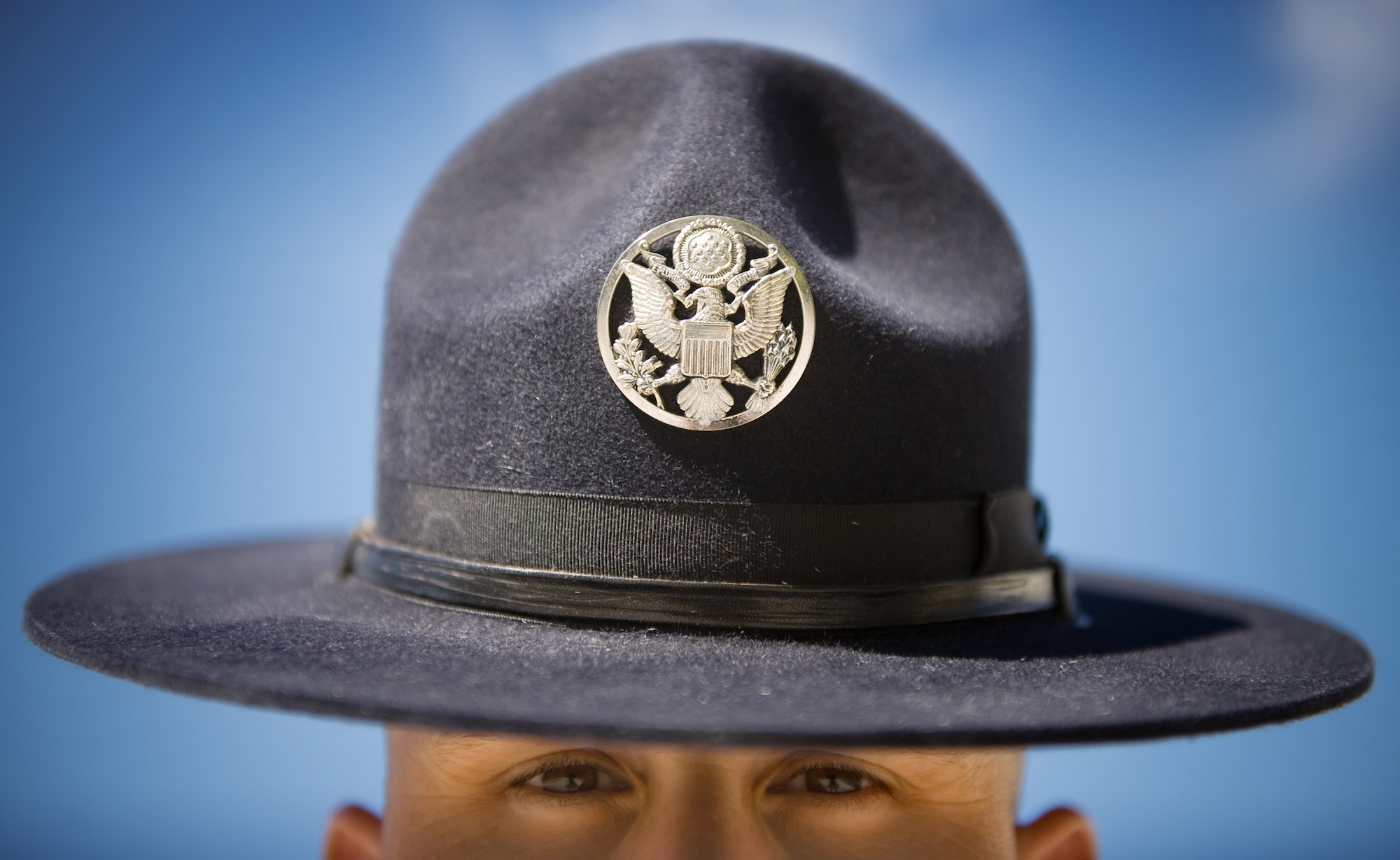 Tech. Sgt. James Woods stares trainees into their eyes as they go through their fourth week of basic military training at Lackland Air Force Base, Texas. Sergeant Woods is military training instructor for the 737th Training Support Squadron. (U.S. Air Force photo/Staff Sgt. Desiree N. Palacios)