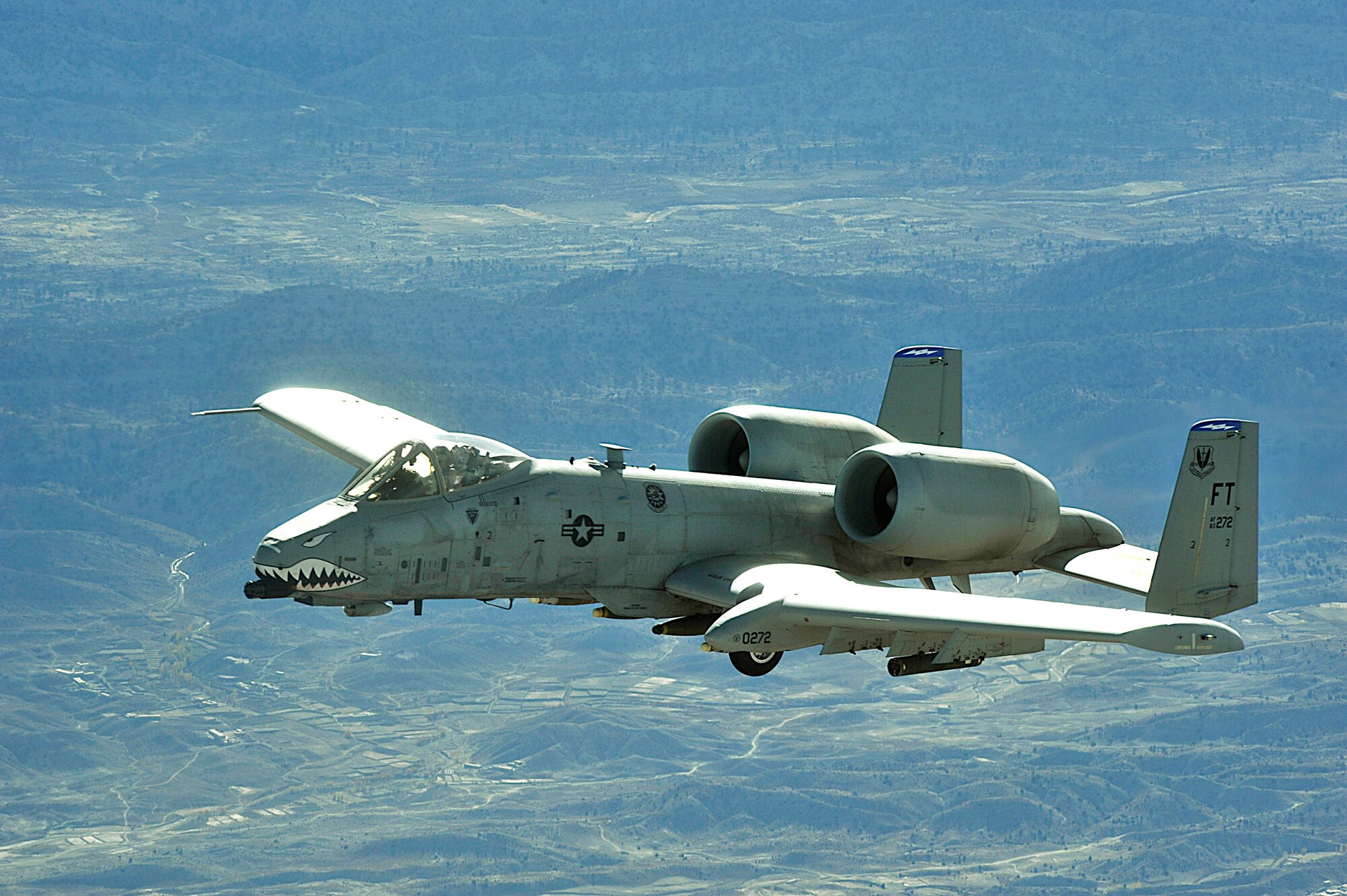 An A-10 Thunderbolt II provides top cover over Afghanistan in support of Operation Enduring Freedom. A-10s perform shows of force to deter enemy activities and provide armed aerial overwatch for coalition ground forces. (U.S. Air Force photo/Staff Sgt. Aaron Allmon)  
