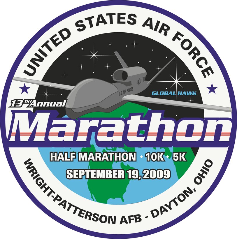 2009 USAF Marathon Logo. Image is 7x7 inches @ 300 ppi and was created by  Roland H. Stinnette, USAF AFMC 88 MSG/SVK.