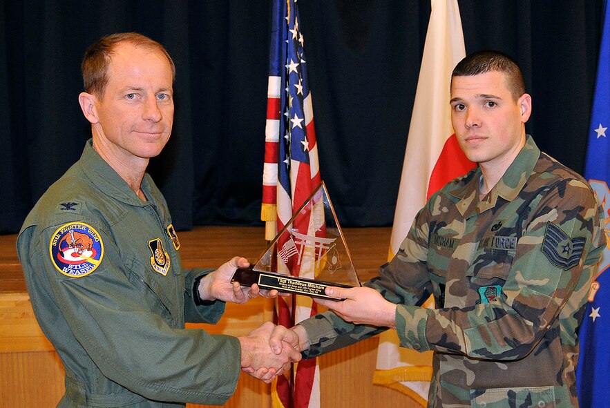 MISAWA AIR BASE, Japan -- Tech. Sgt. Thaddeus Mitcham, 35th Civil Engineer Squadron, received 35th Fighter Wing NCO of the Quarter during the wing quarterly award luncheon Jan. 9, 2009. Sergeant Mitcham is a native of Lancaster, Ohio, and has been in the Air Force for eight years. (U.S. Air Force photo by Senior Airman Chad Strohmeyer)