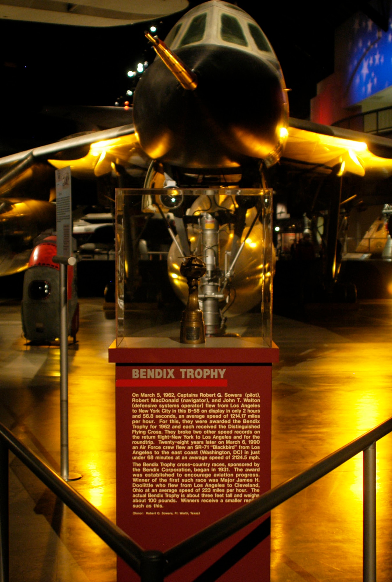 DAYTON, Ohio -- This Bendix Trophy, donated by Robert Sowers of Fort Worth, Texas, is on display in the Cold War Gallery at the National Museum of the United States Air Force. (U.S. Air Force photo)