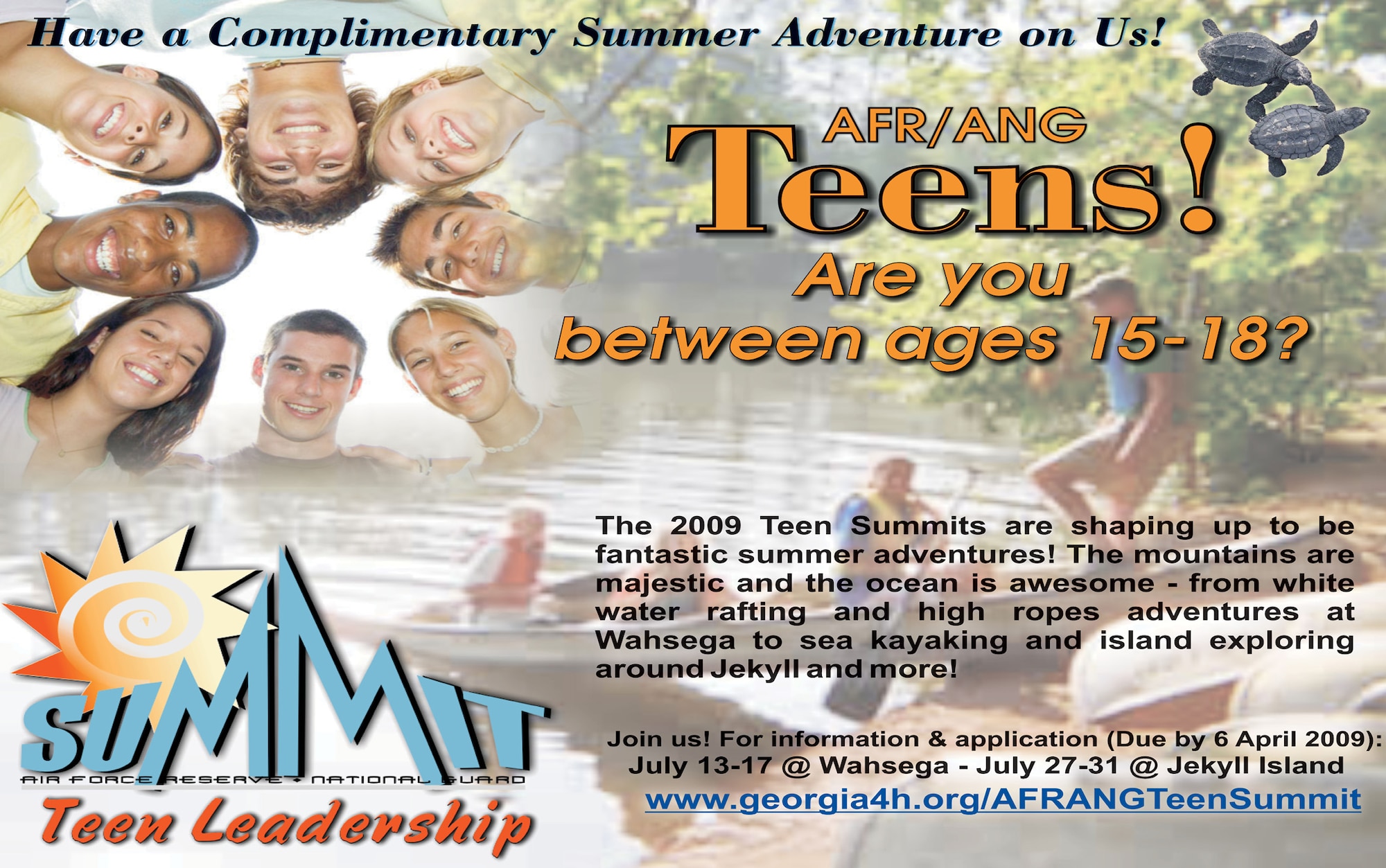 Apply today to attend one of the two Air Force Reserve-Air National Guard Teen Leadership Summits scheduled for July. Deadline is April 6.